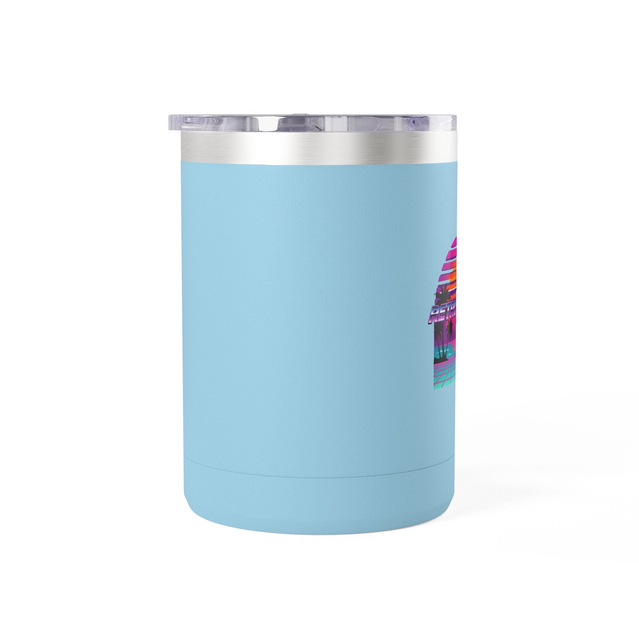 Retro Miami Sunset 15oz Coffee Tumbler — 80s Synthwave Insulated Mug