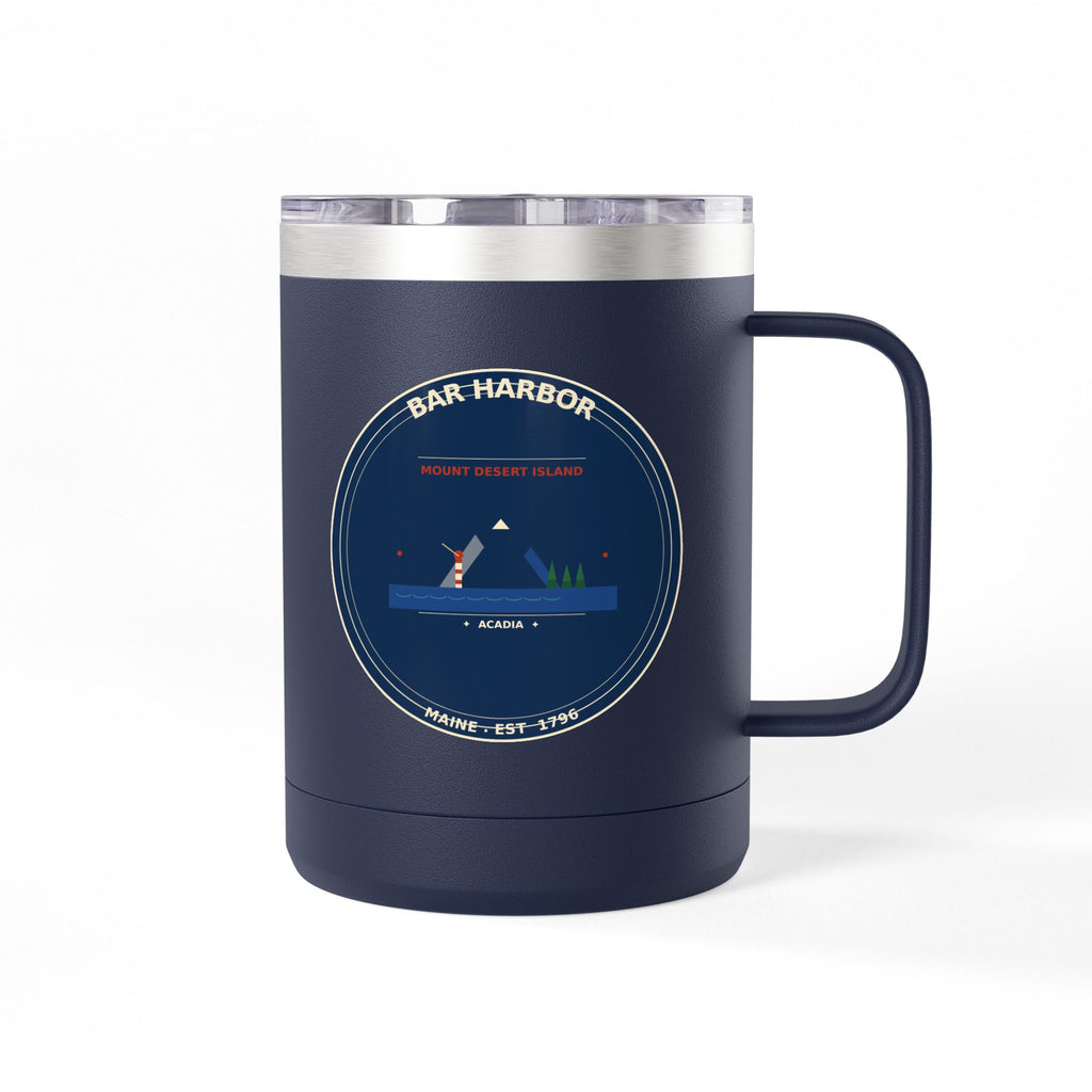 Bar Harbor Maine Travel Mug | Acadia Vintage Badge 15oz Travel Mug