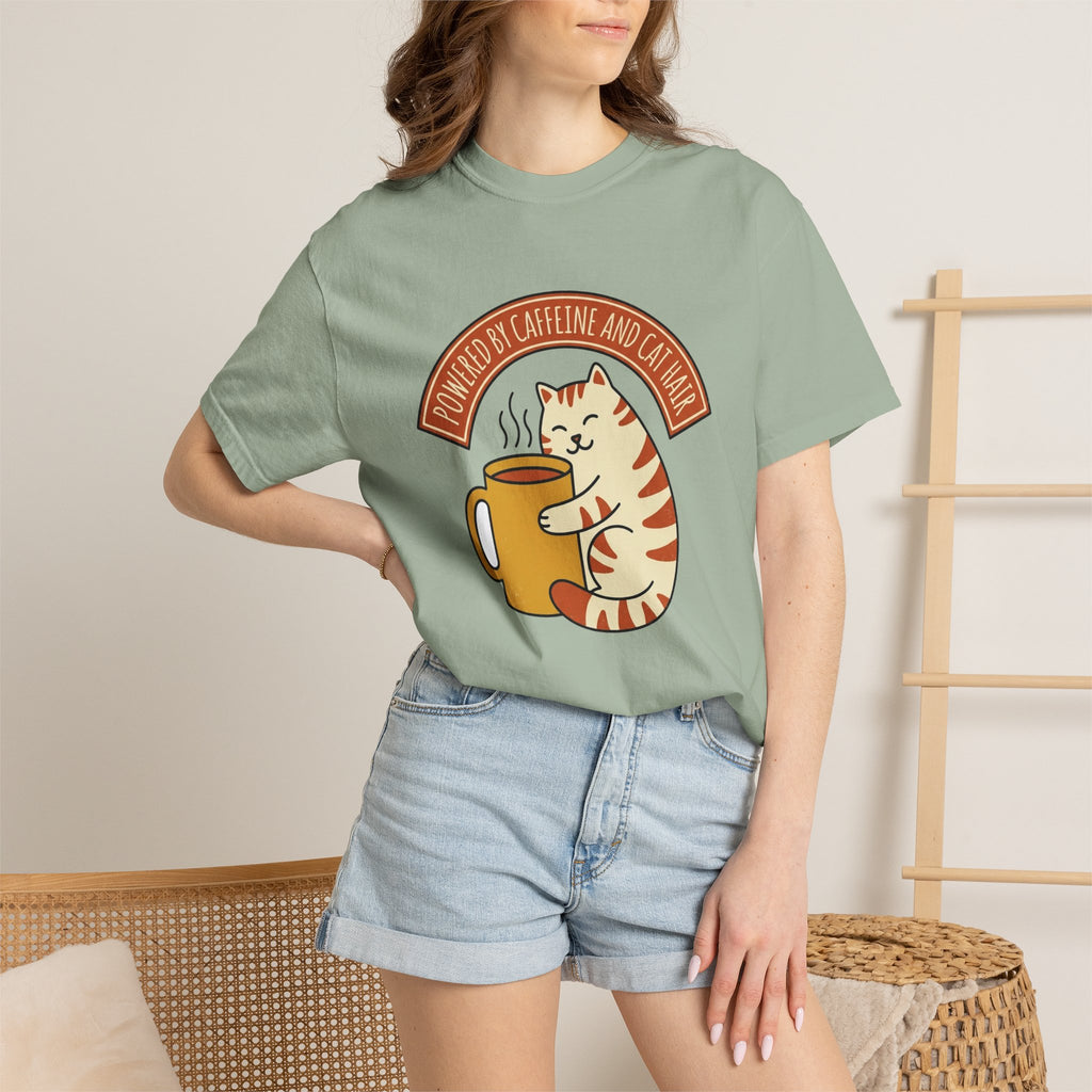 Cat Coffee Powered by Caffeine tee on Comfort Colors garment-dyed cotton, alternate product view