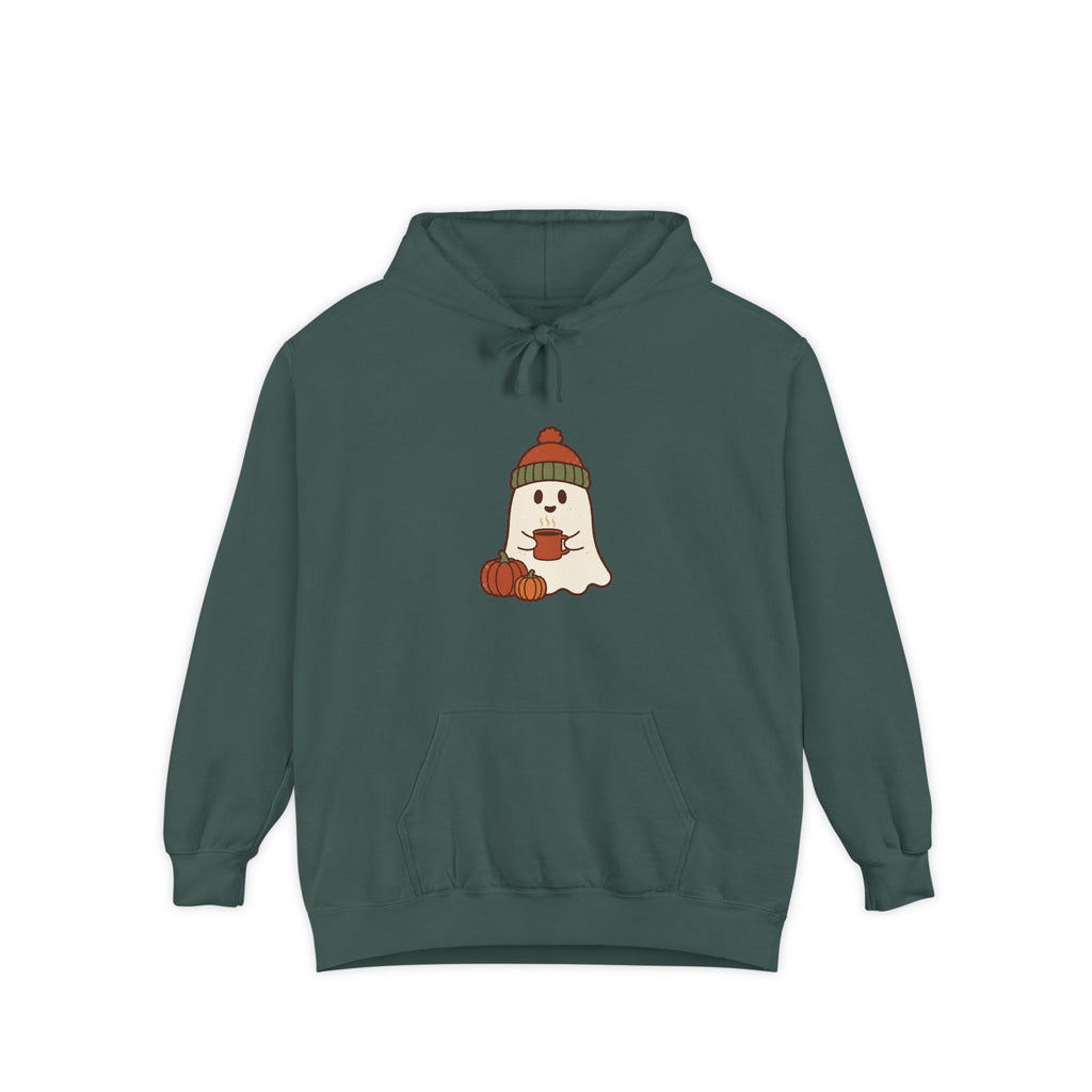 Retro Ghost Hoodie | Ghost in a Knitted Beanie Cocoa Art | Comfort Colors Garment Dyed