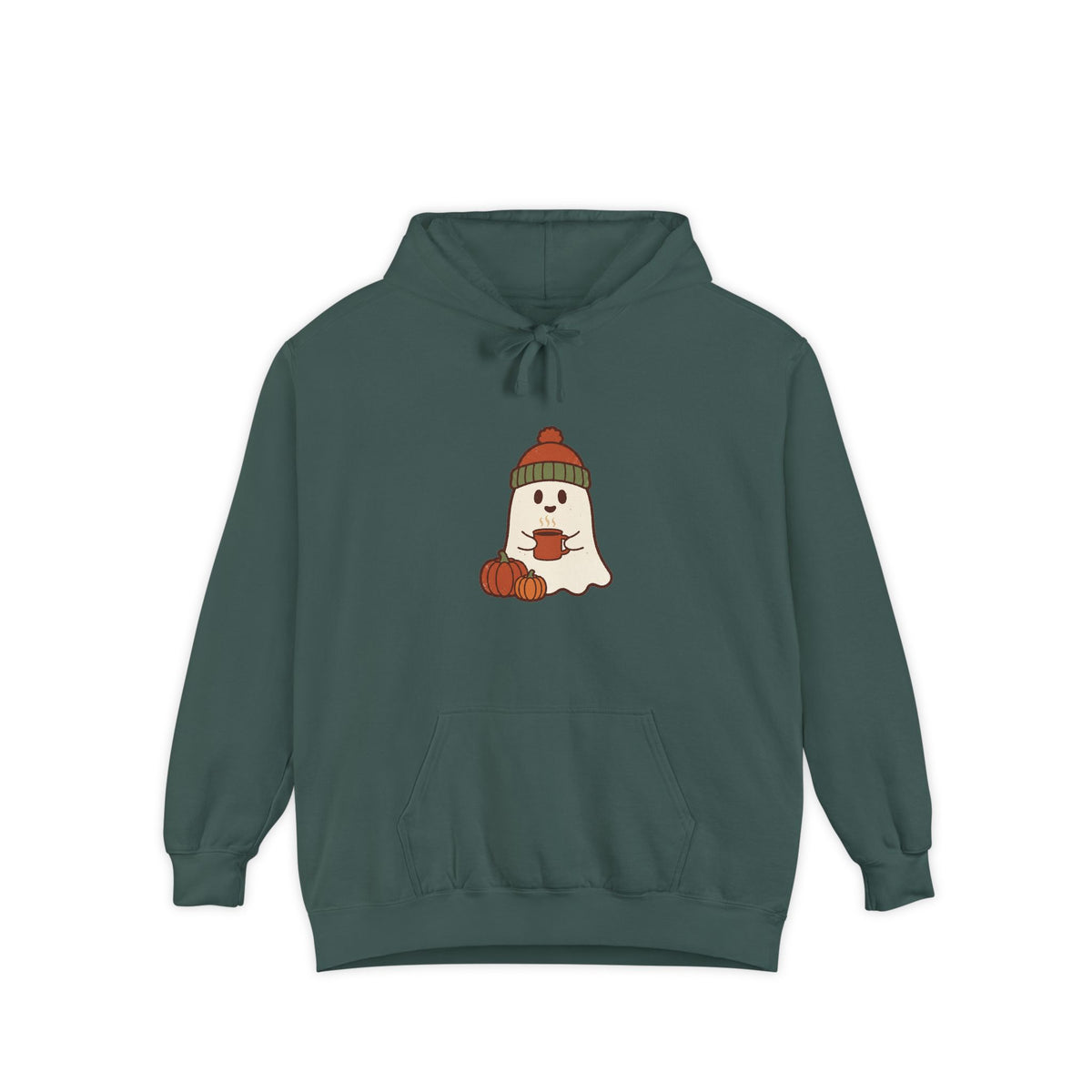 Retro Ghost Hoodie | Ghost in a Knitted Beanie Cocoa Art | Comfort Colors Garment Dyed