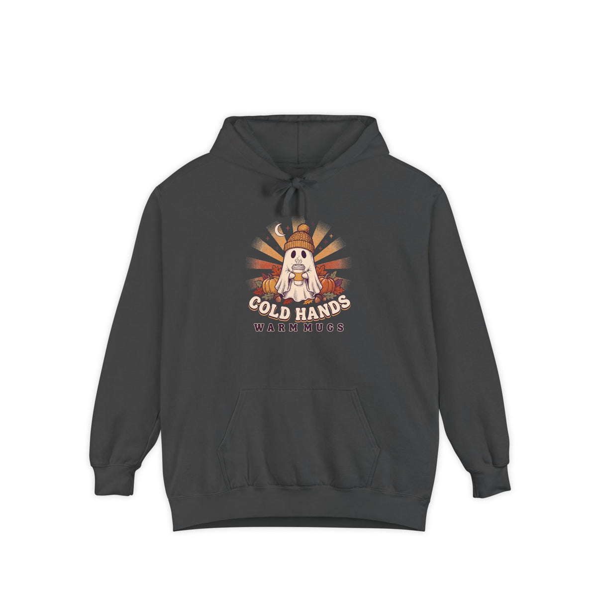 Cozy Ghost Hoodie | Cold Hands Warm Mugs Fall Coffee Art | Comfort Colors Garment Dyed