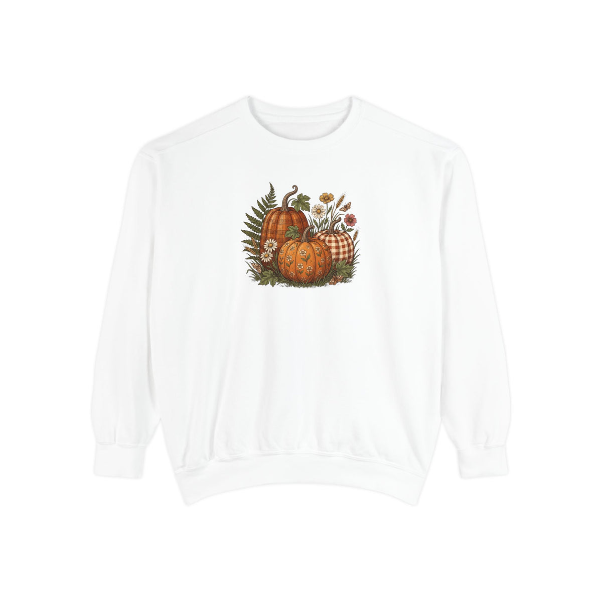 Pumpkin Crewneck Sweatshirt | Vintage Patterned Cottagecore Fall Art | Comfort Colors Garment Dyed