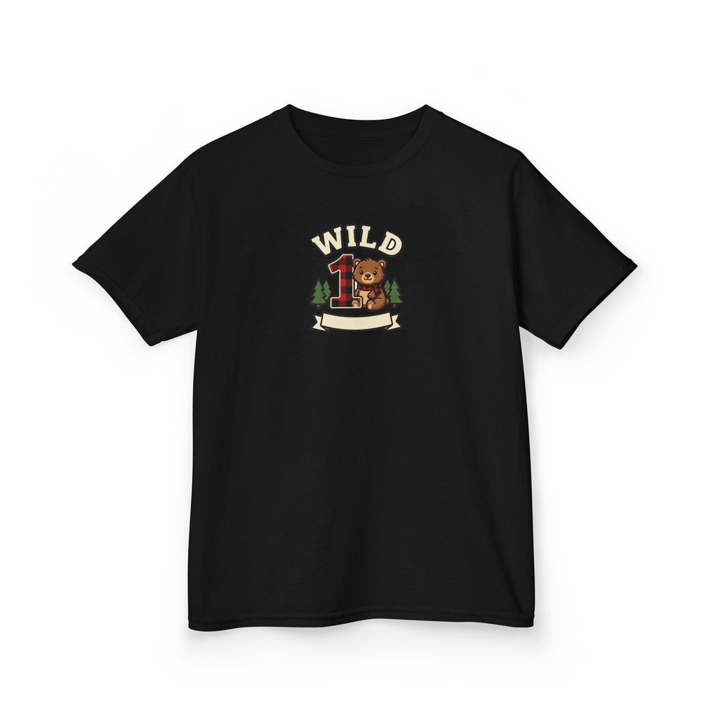 Wild One 1st Birthday Shirt Plaid Bear Kids Tee