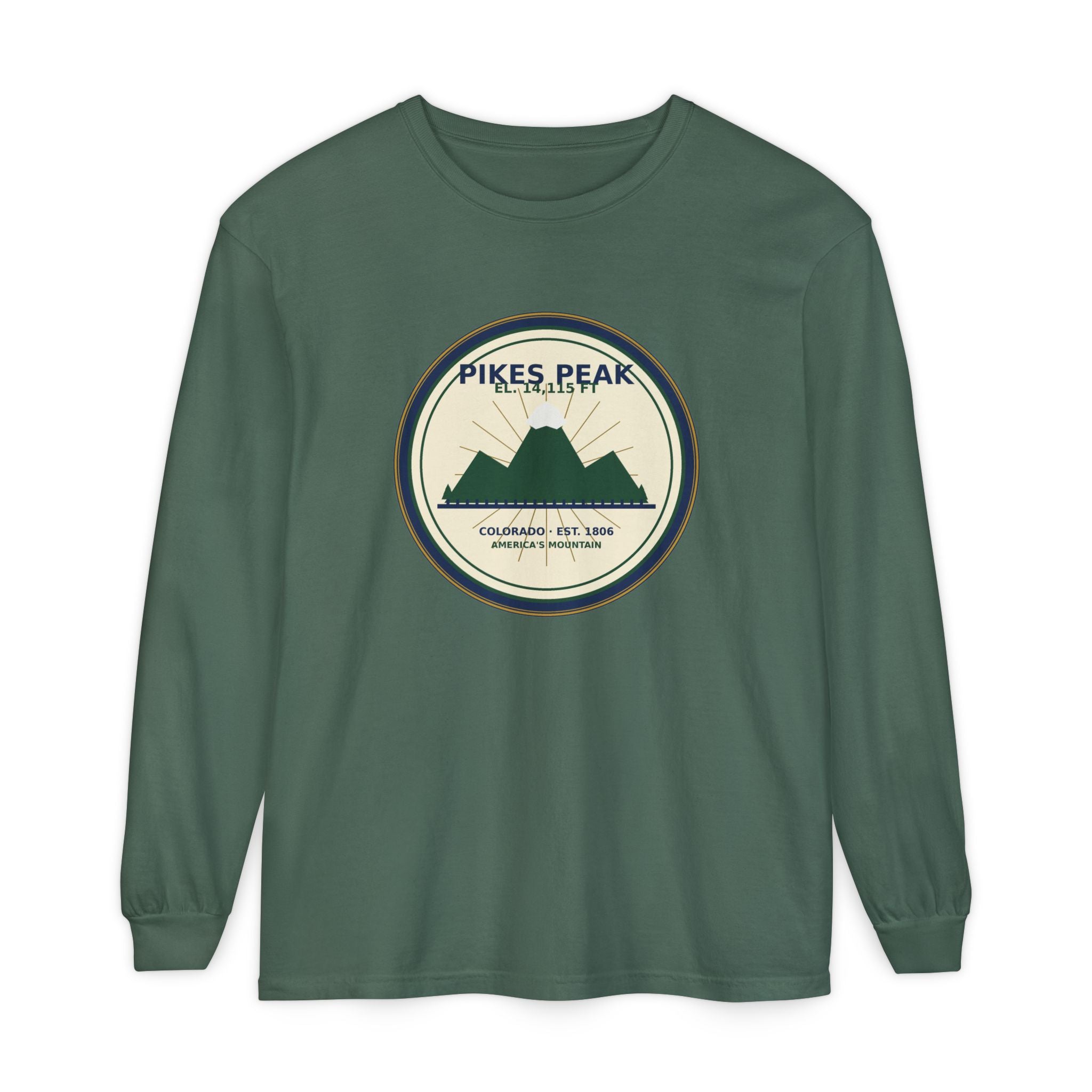 Pikes Peak Long Sleeve Shirt | Vintage Colorado Mountain Badge