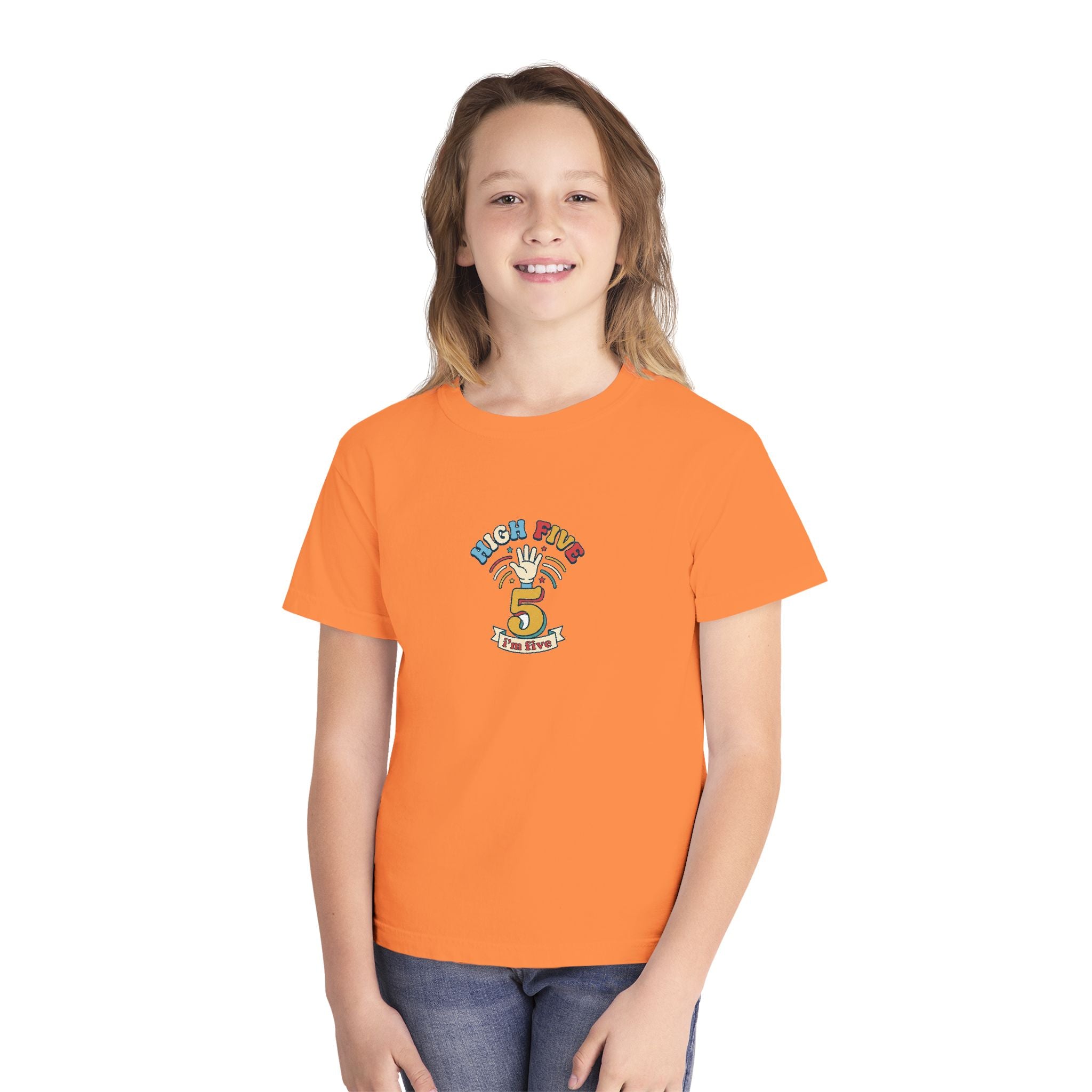 High Five I'm Five 5th Birthday Youth Comfort Colors Tee