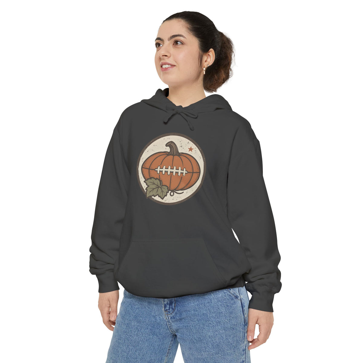 Pumpkin Football Hoodie | Vintage Fall Saturday Tailgate Art | Comfort Colors Garment Dyed