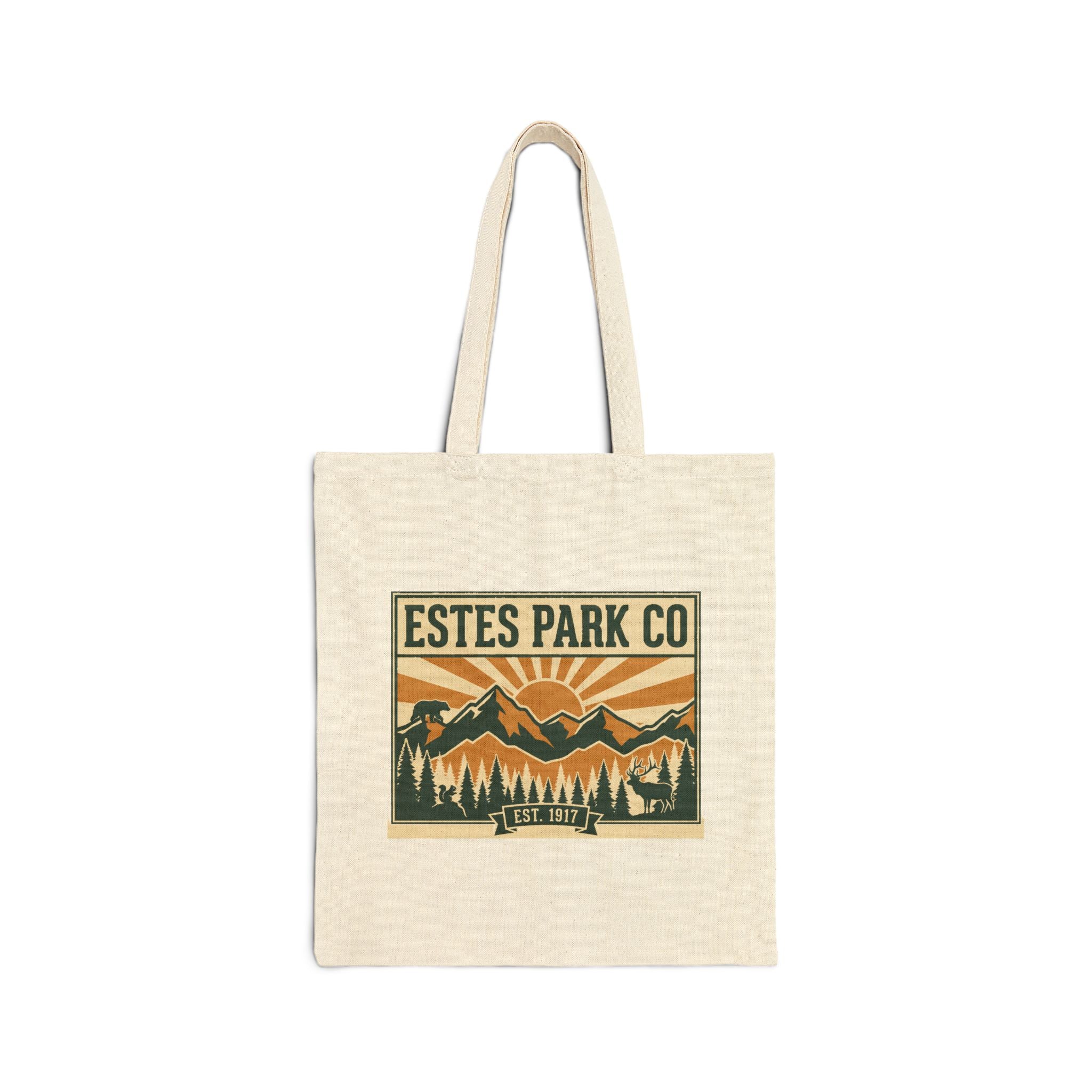 Estes Park CO Hidden Wildlife Canvas Tote | Forest Green EST. 1917
