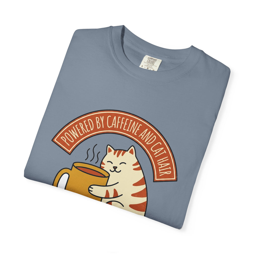 Cat Coffee Powered by Caffeine tee on Comfort Colors garment-dyed cotton, alternate product view