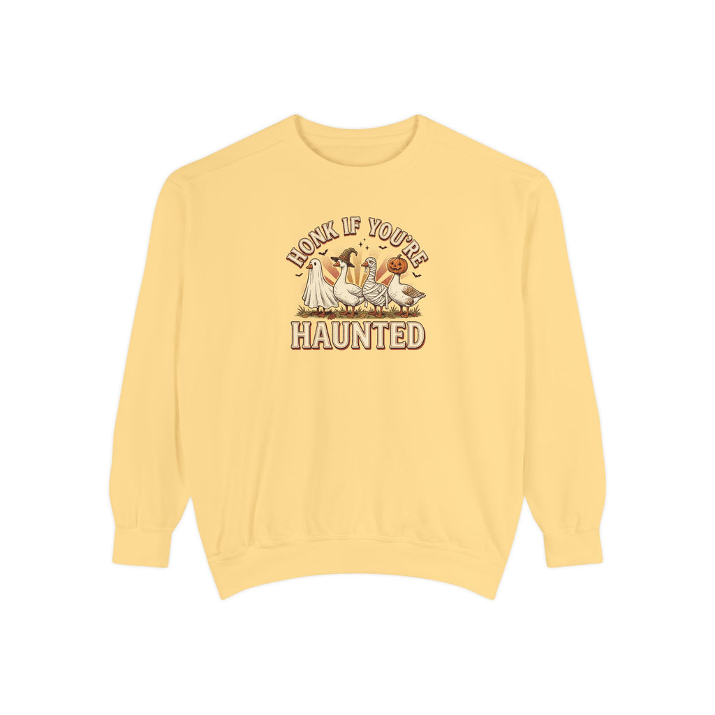 Funny Halloween Crewneck Sweatshirt | Honk If You're Haunted Goose Art | Comfort Colors Garment Dyed