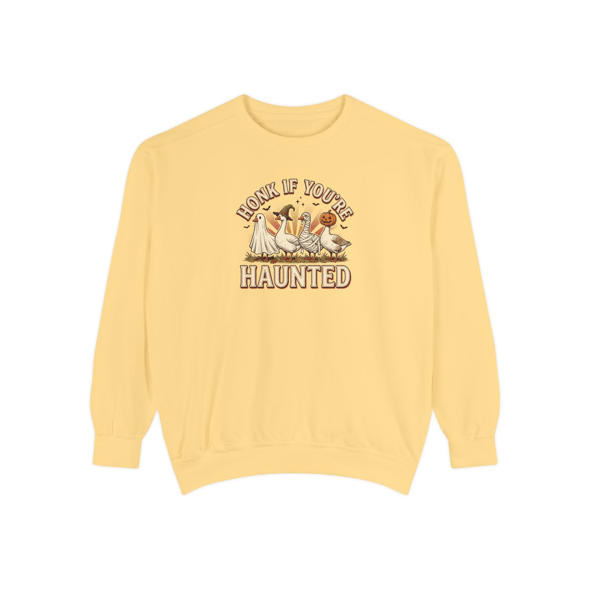 Funny Halloween Crewneck Sweatshirt | Honk If You're Haunted Goose Art | Comfort Colors Garment Dyed