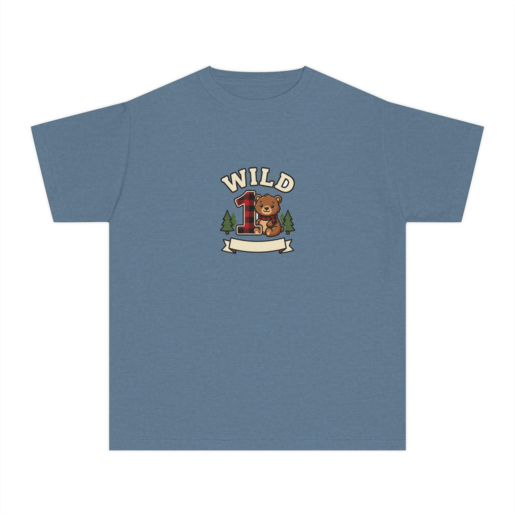 Wild One Birthday Youth Shirt Plaid Bear Comfort Colors