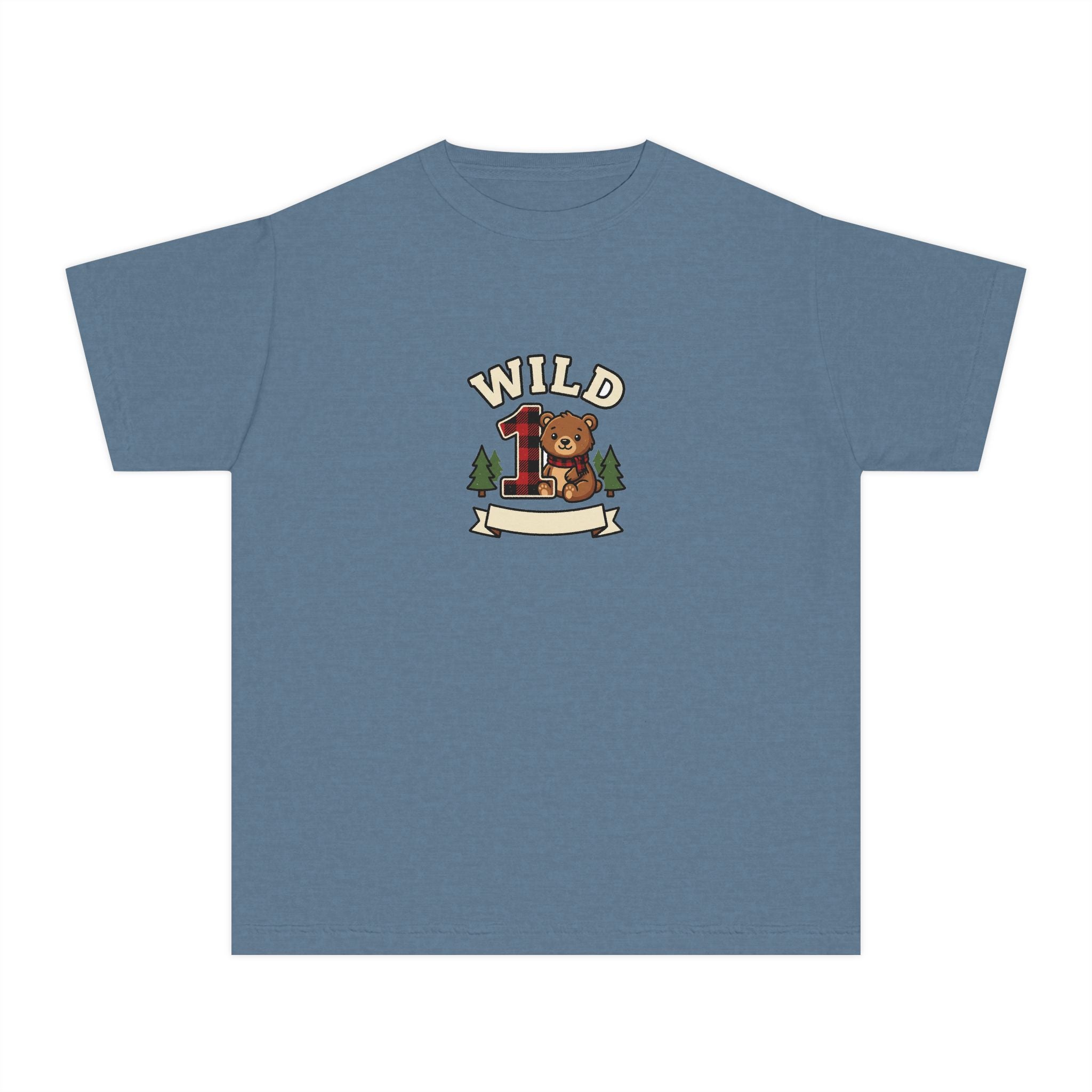 Wild One Birthday Youth Shirt Plaid Bear Comfort Colors