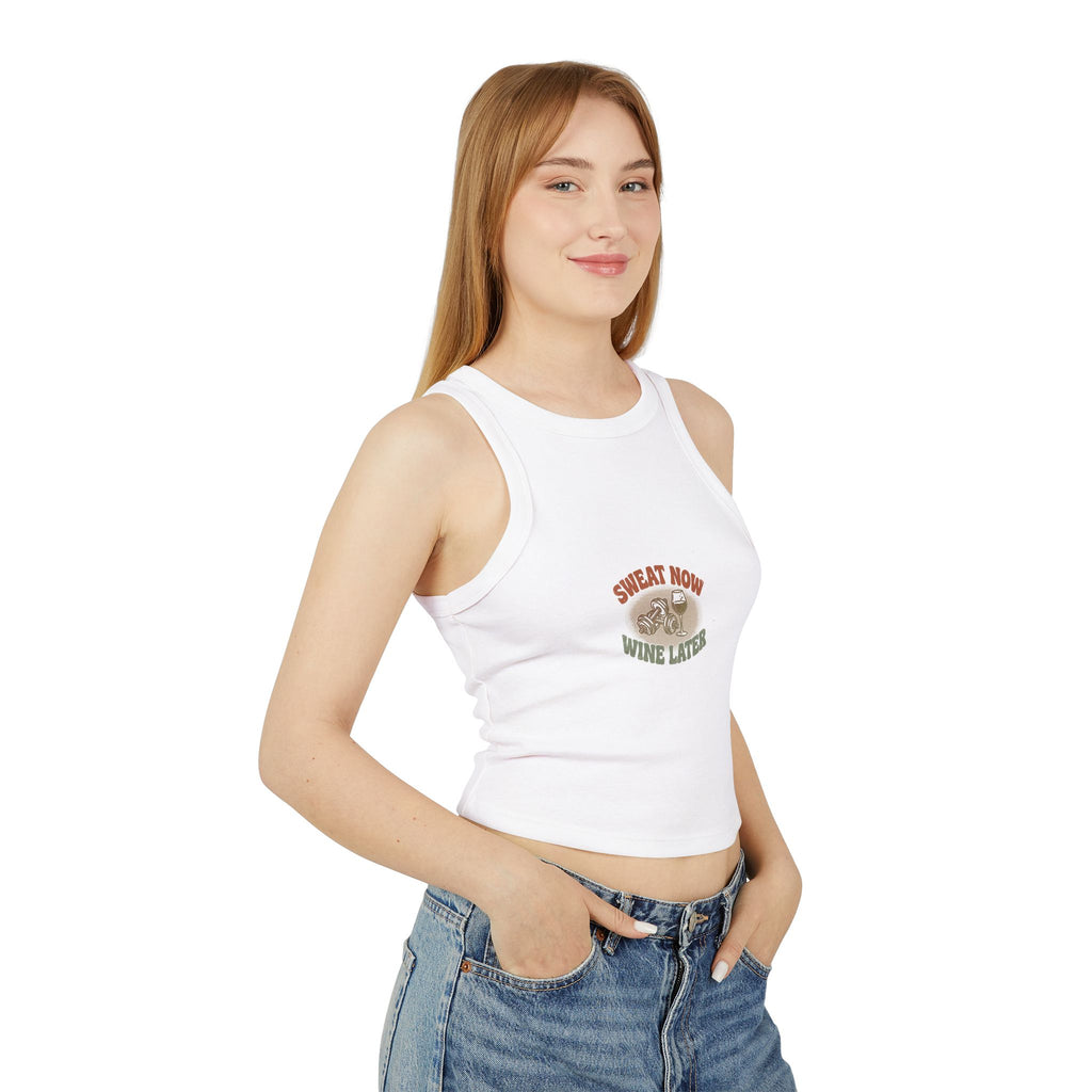 Sweat Now Wine Later Racerback Tank — Women's Micro-Rib Gym & Wine Tank