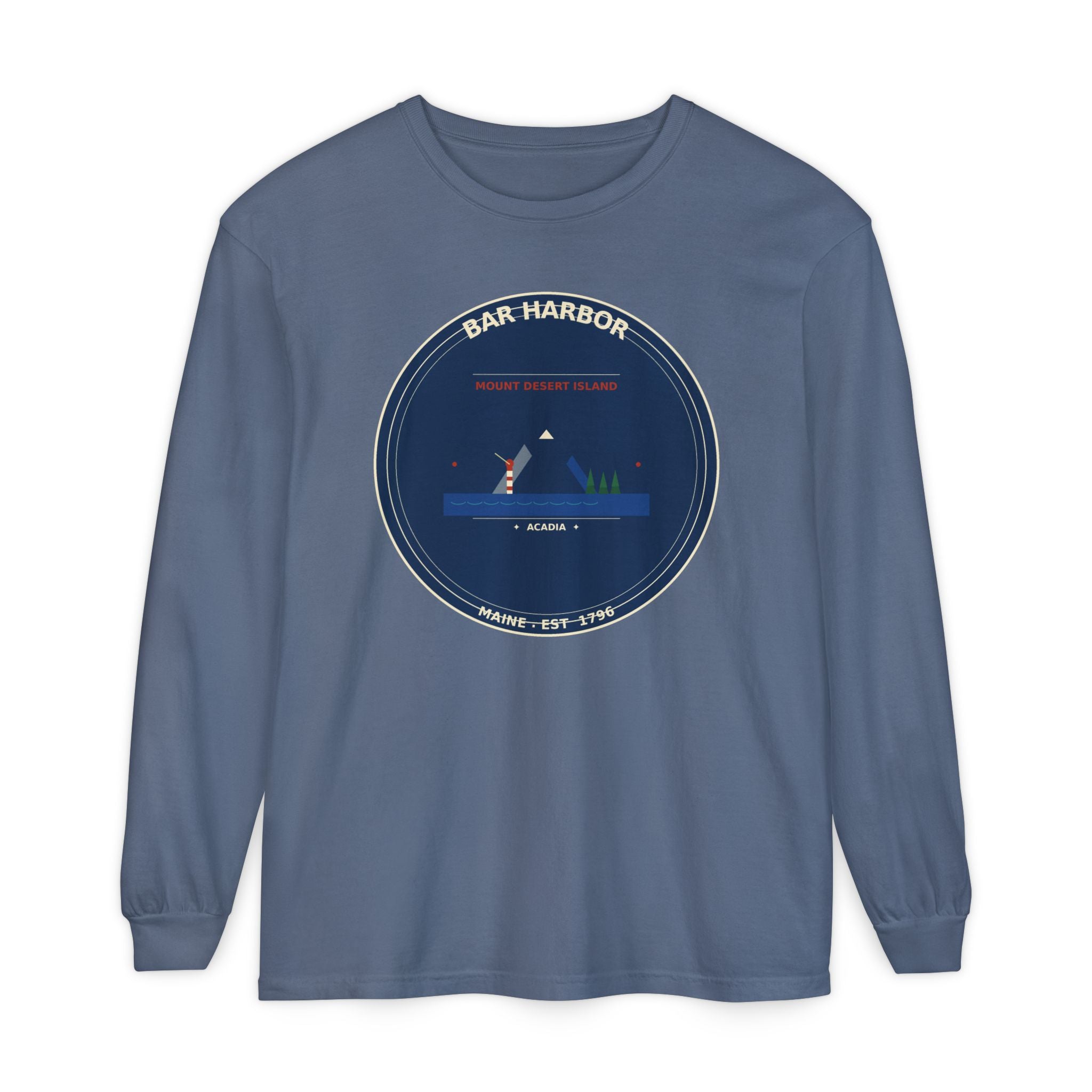 Bar Harbor Maine Long Sleeve | Acadia Vintage Badge Long Sleeve Tee
