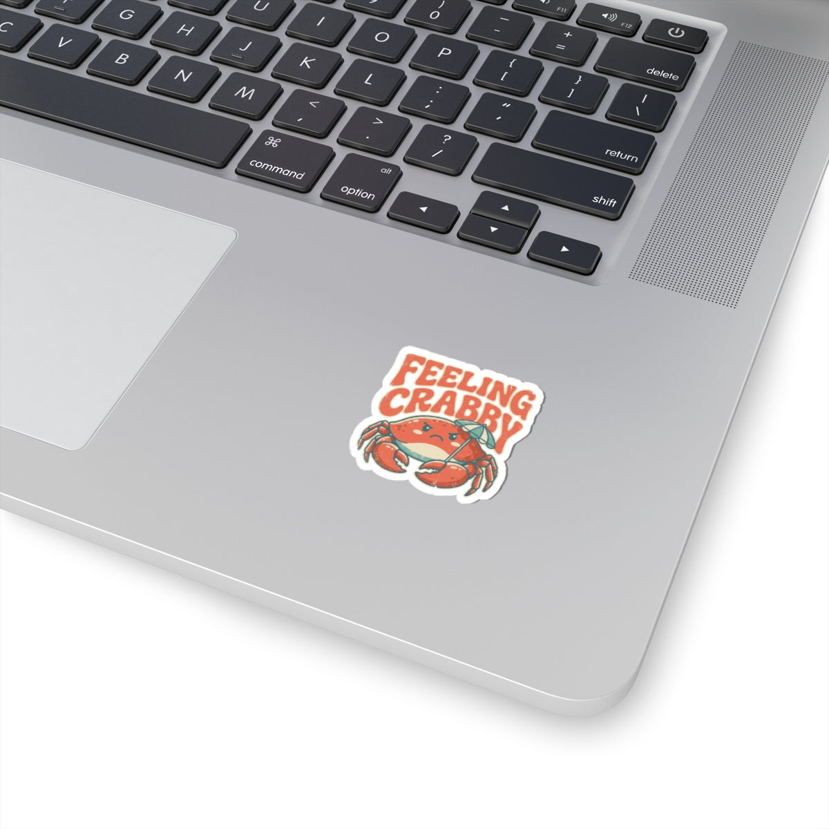 Feeling Crabby die cut vinyl beach sticker, retro grumpy crab and umbrella graphic