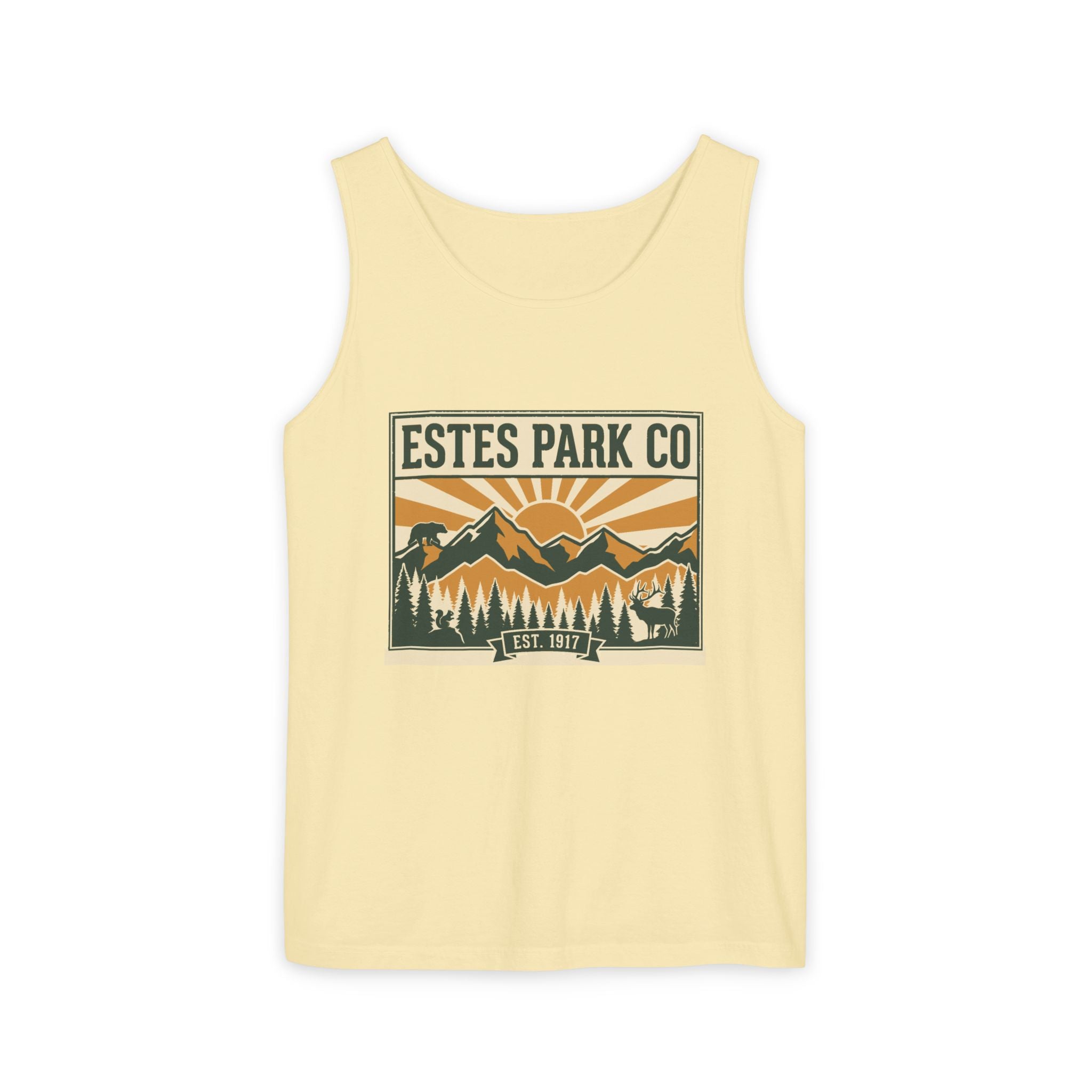 Estes Park CO Hidden Wildlife Tank Top | Forest Green EST. 1917 | Comfort Colors