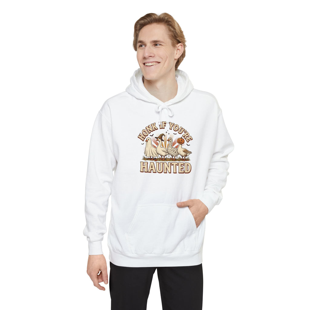 Funny Halloween Hoodie | Honk If You're Haunted Goose Art | Comfort Colors Garment Dyed