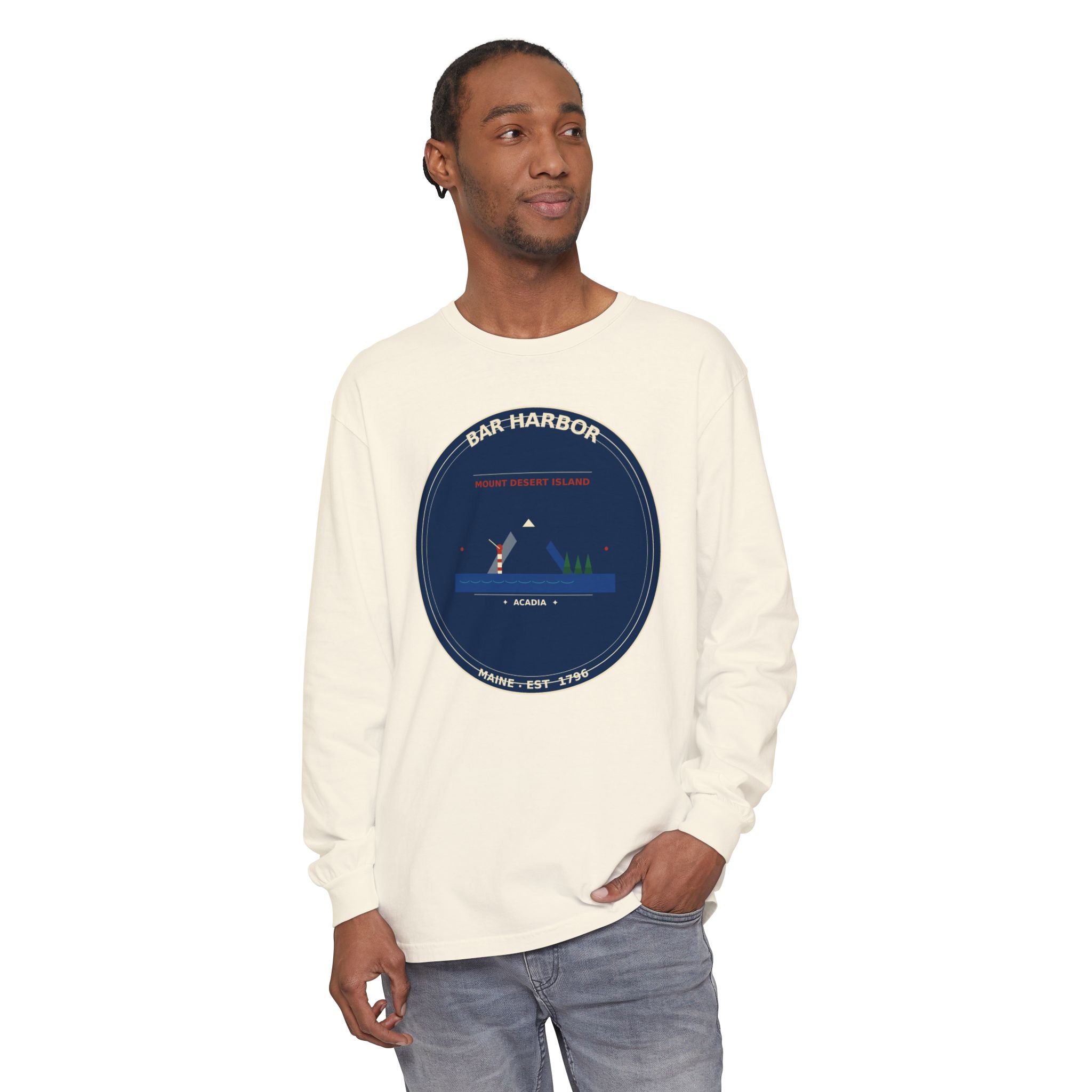 Bar Harbor Maine Long Sleeve | Acadia Vintage Badge Long Sleeve Tee