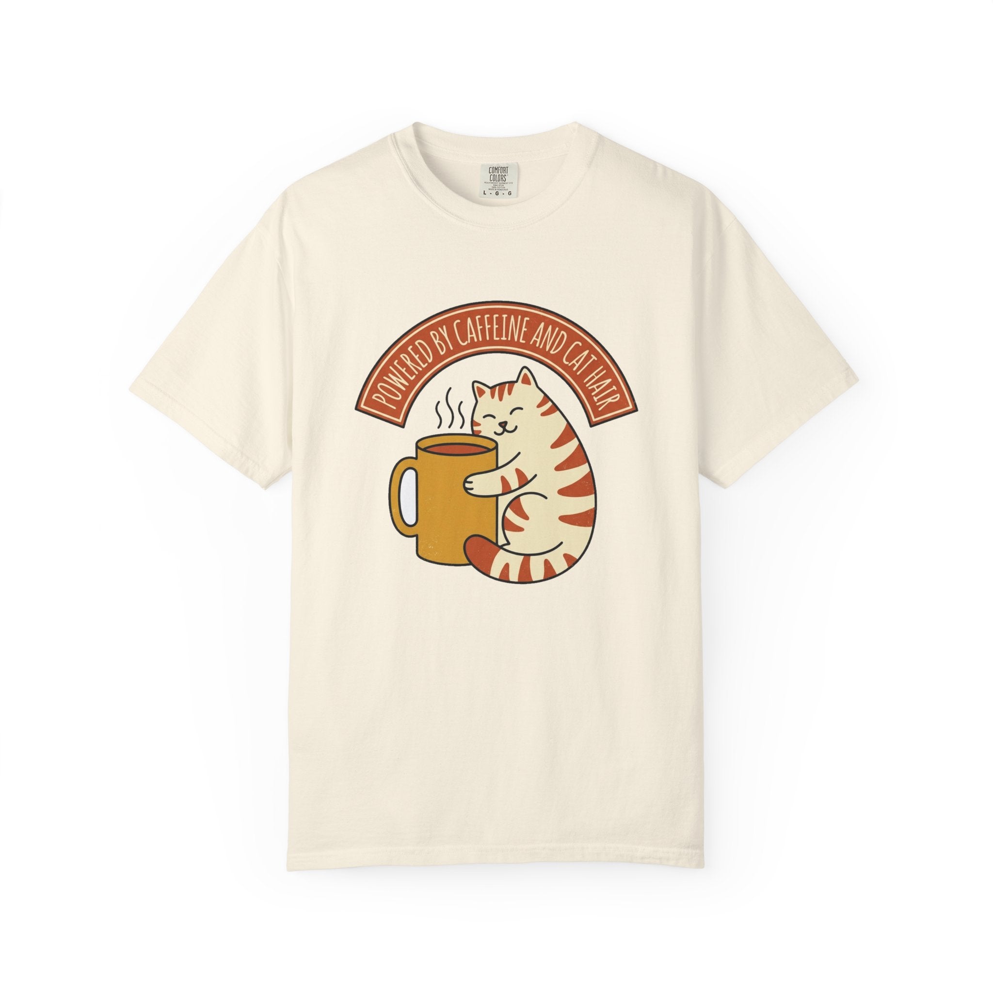 Cat Coffee Powered by Caffeine Tee | Comfort Colors CC1717 | cat mom shirt — Ivory