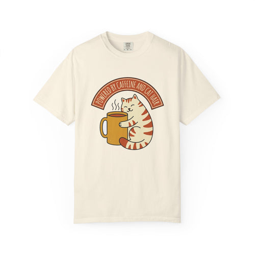 Cat Coffee Powered by Caffeine Tee | Comfort Colors CC1717 | cat mom shirt — Ivory
