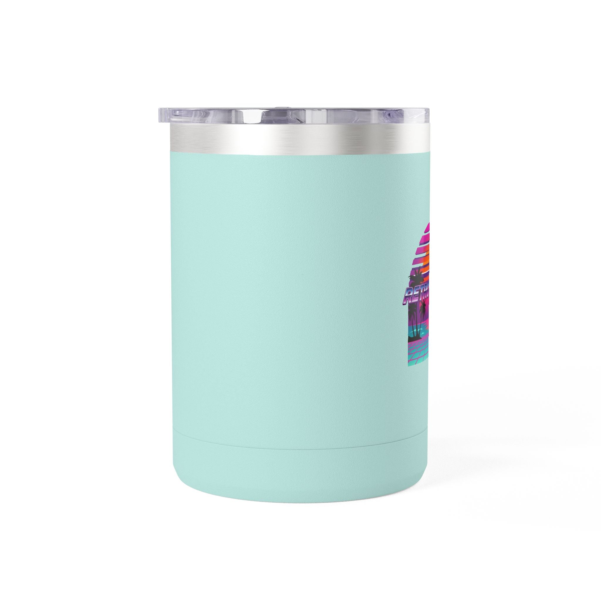 Retro Miami Sunset 15oz Coffee Tumbler — 80s Synthwave Insulated Mug