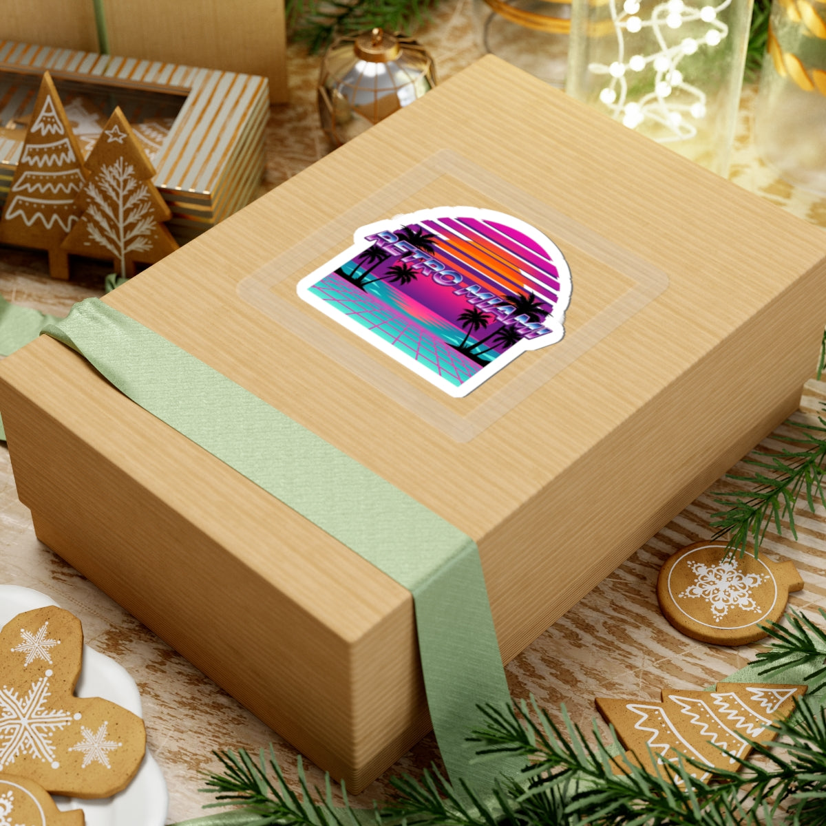 Retro Miami Sunset Sticker — 80s Synthwave Kiss-Cut Vinyl