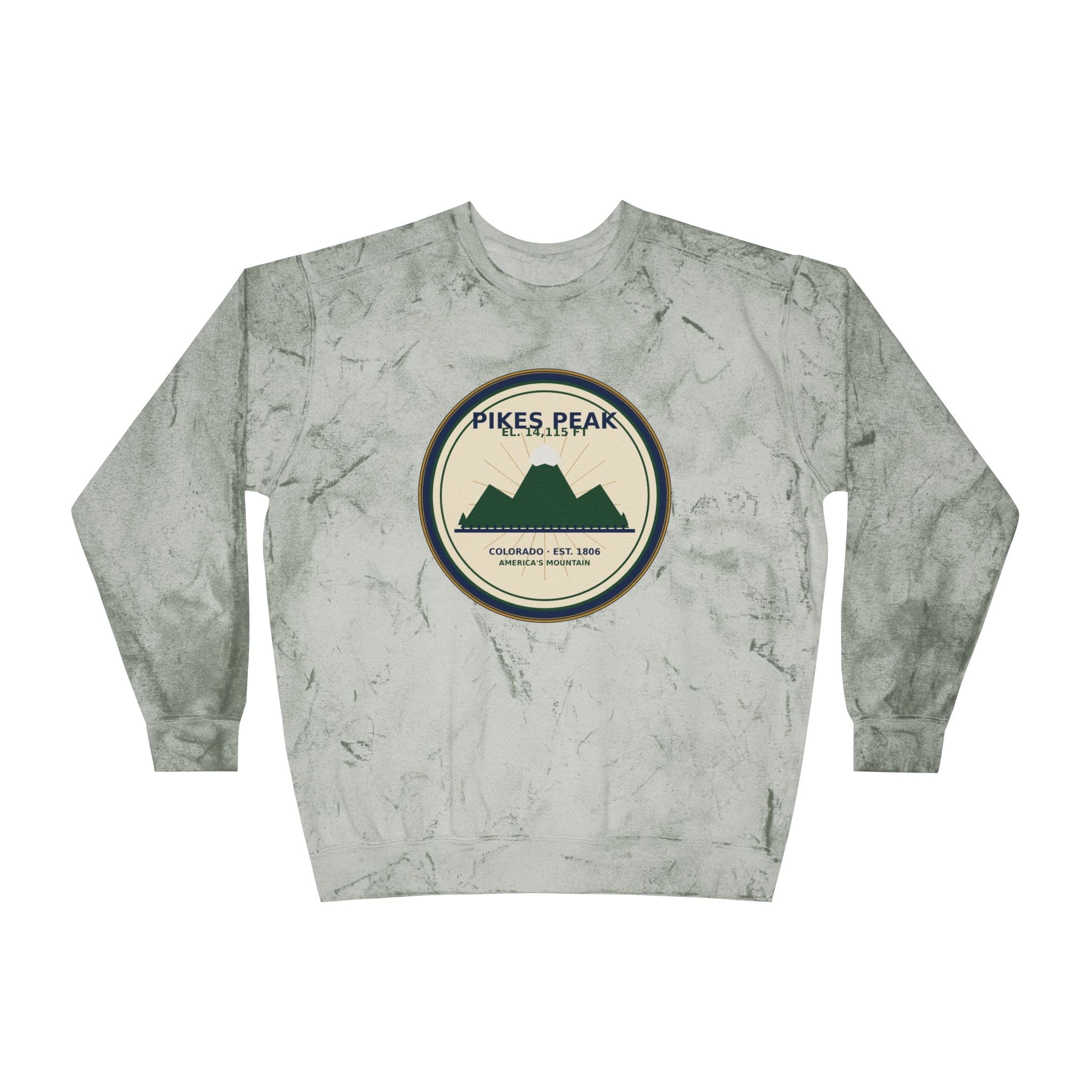 Pikes Peak Crewneck Sweatshirt | Vintage Colorado Mountain Badge
