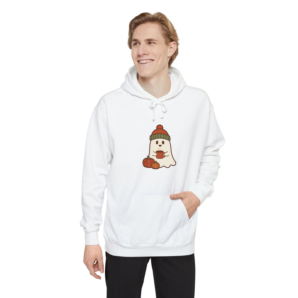 Retro Ghost Hoodie | Ghost in a Knitted Beanie Cocoa Art | Comfort Colors Garment Dyed