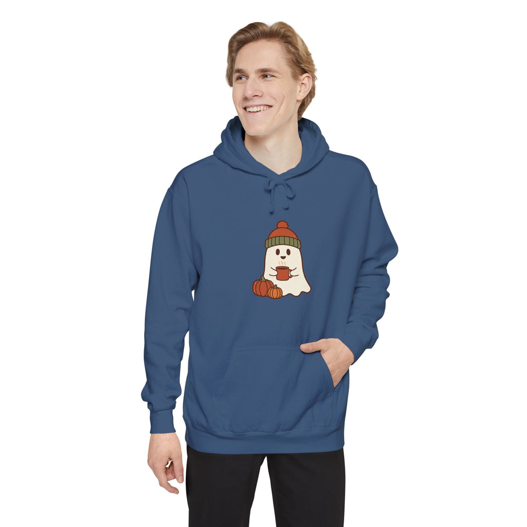Retro Ghost Hoodie | Ghost in a Knitted Beanie Cocoa Art | Comfort Colors Garment Dyed