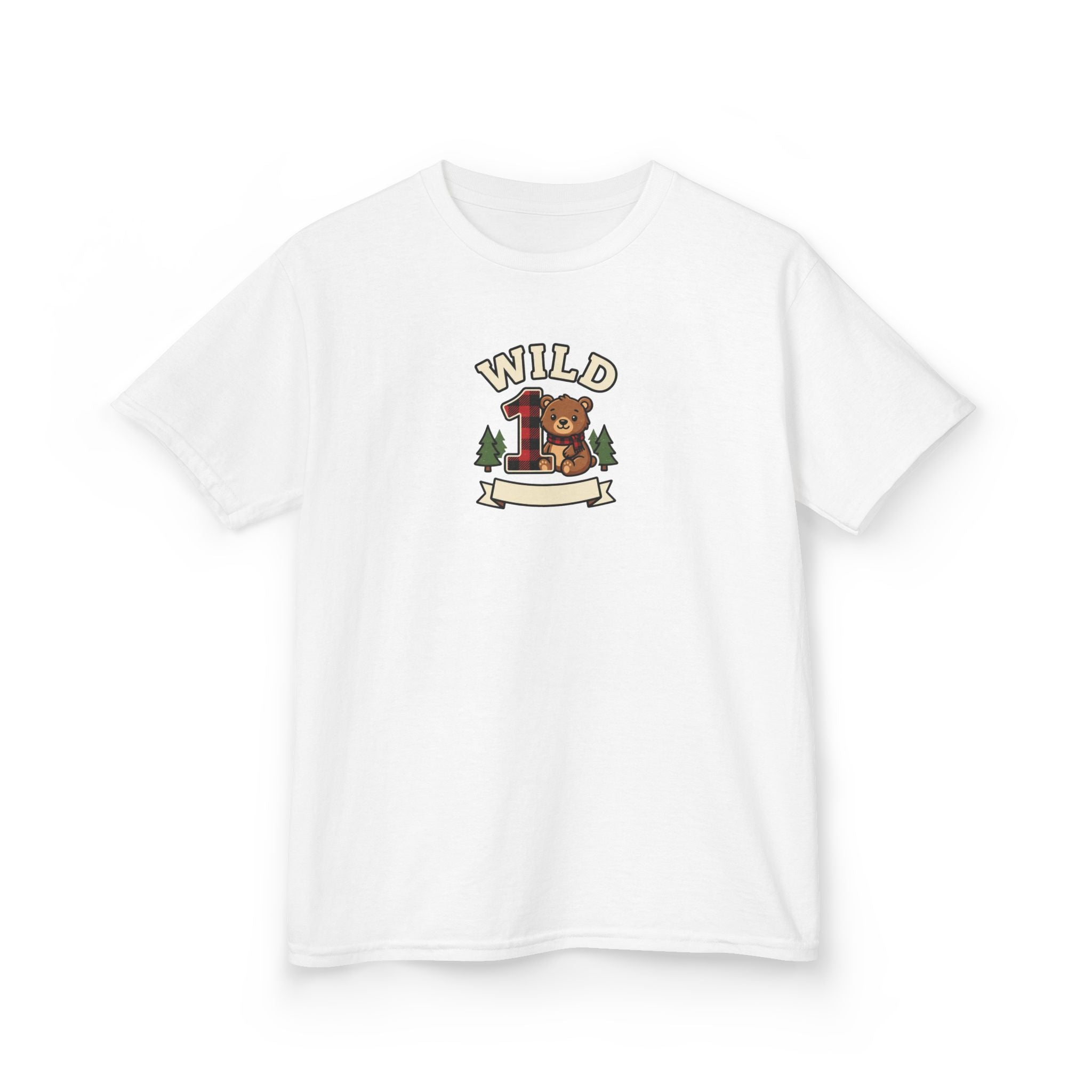 Wild One 1st Birthday Shirt Plaid Bear Kids Tee