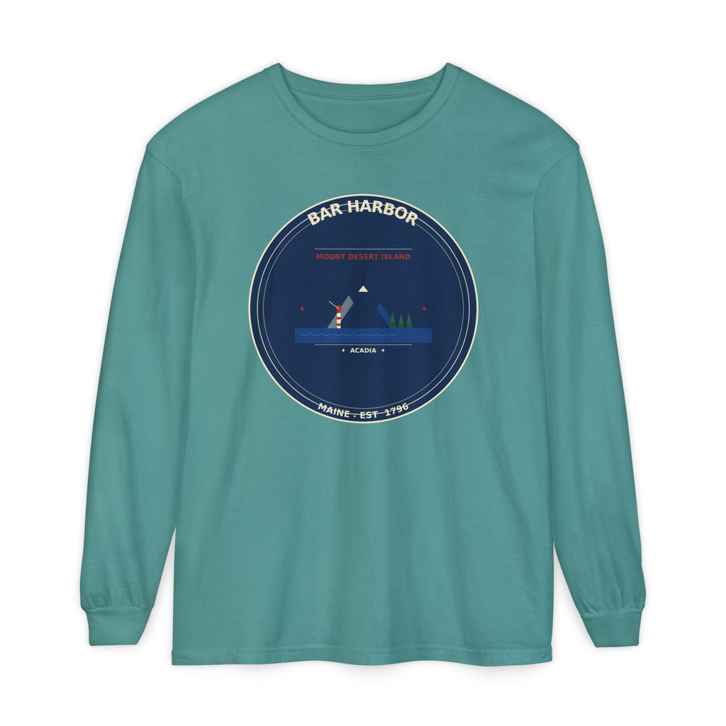 Bar Harbor Maine Long Sleeve | Acadia Vintage Badge Long Sleeve Tee