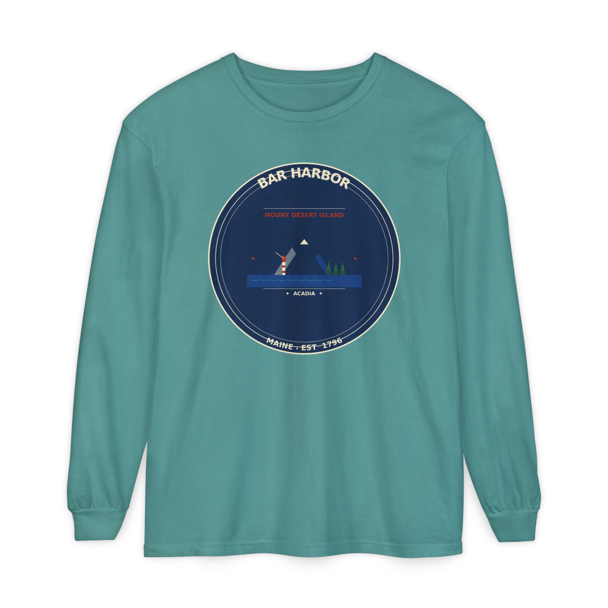 Bar Harbor Maine Long Sleeve | Acadia Vintage Badge Long Sleeve Tee