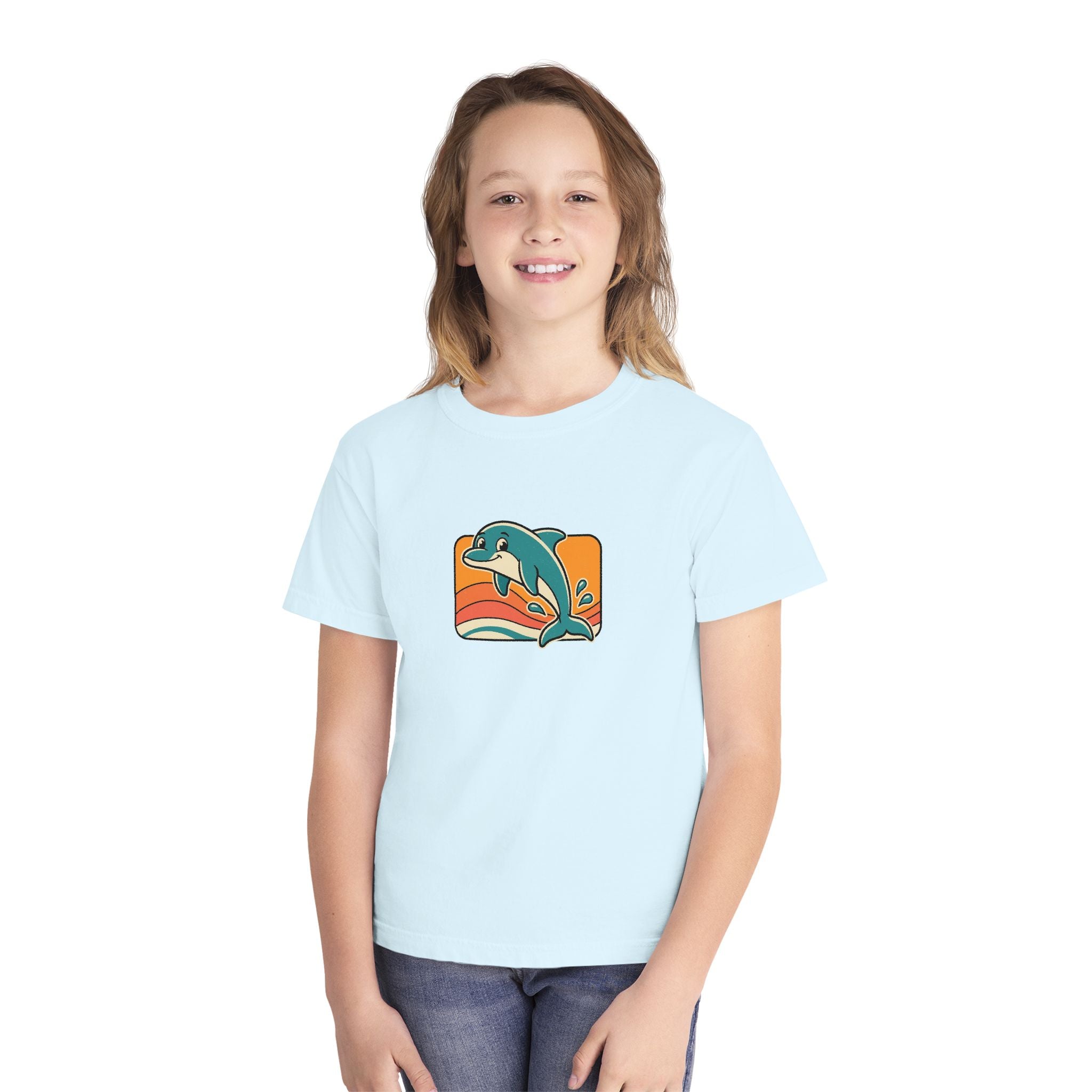 Dolphin Youth Shirt Retro Sunset Comfort Colors Beach Tee