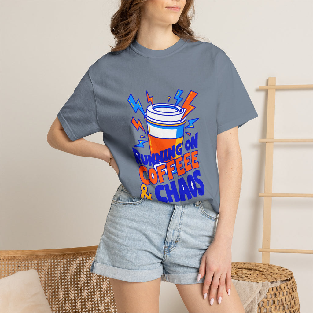 Funny Coffee Tee | Running on Coffee & Chaos