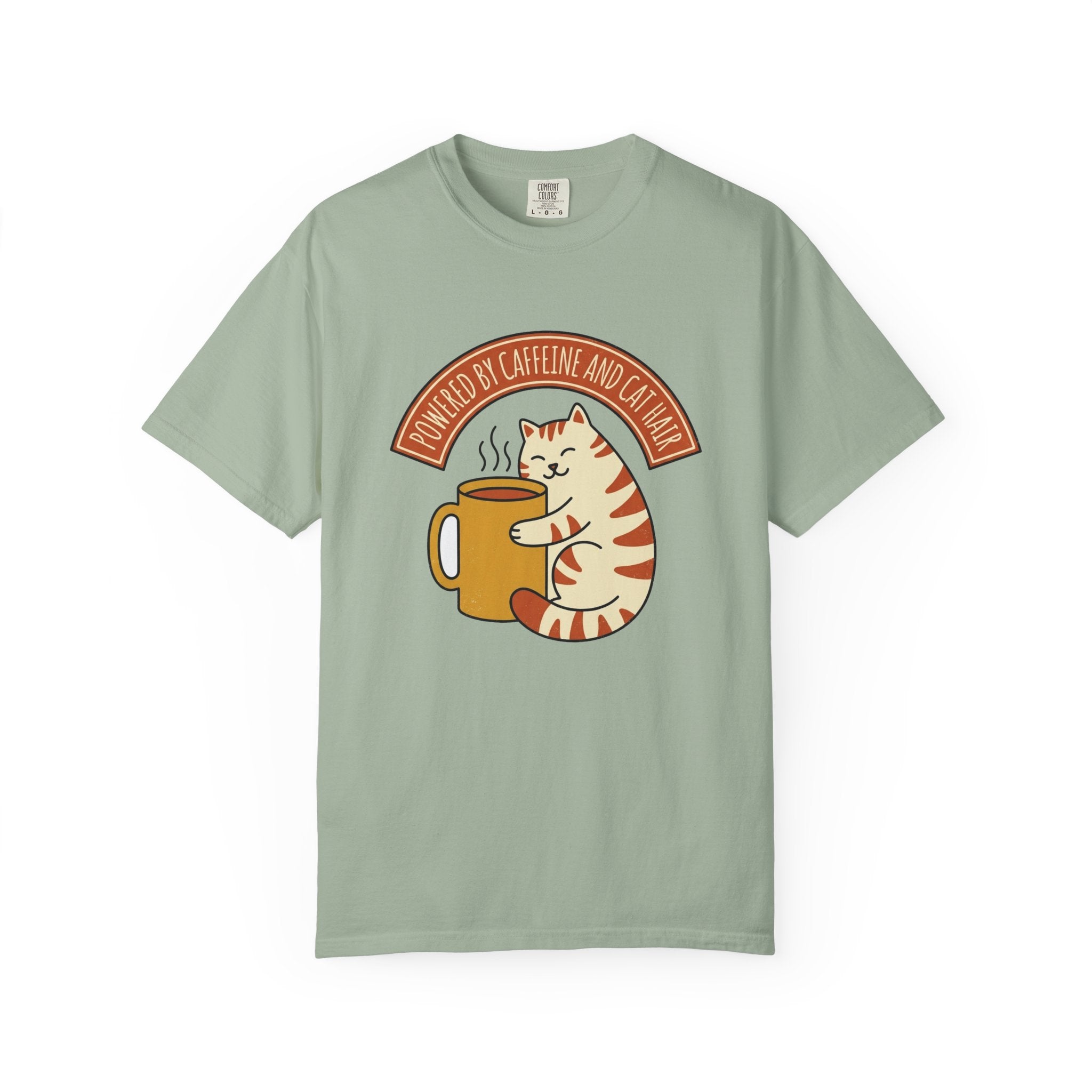 Cat Coffee Powered by Caffeine Tee | Comfort Colors | powered by caffeine shirt — Blue Jean