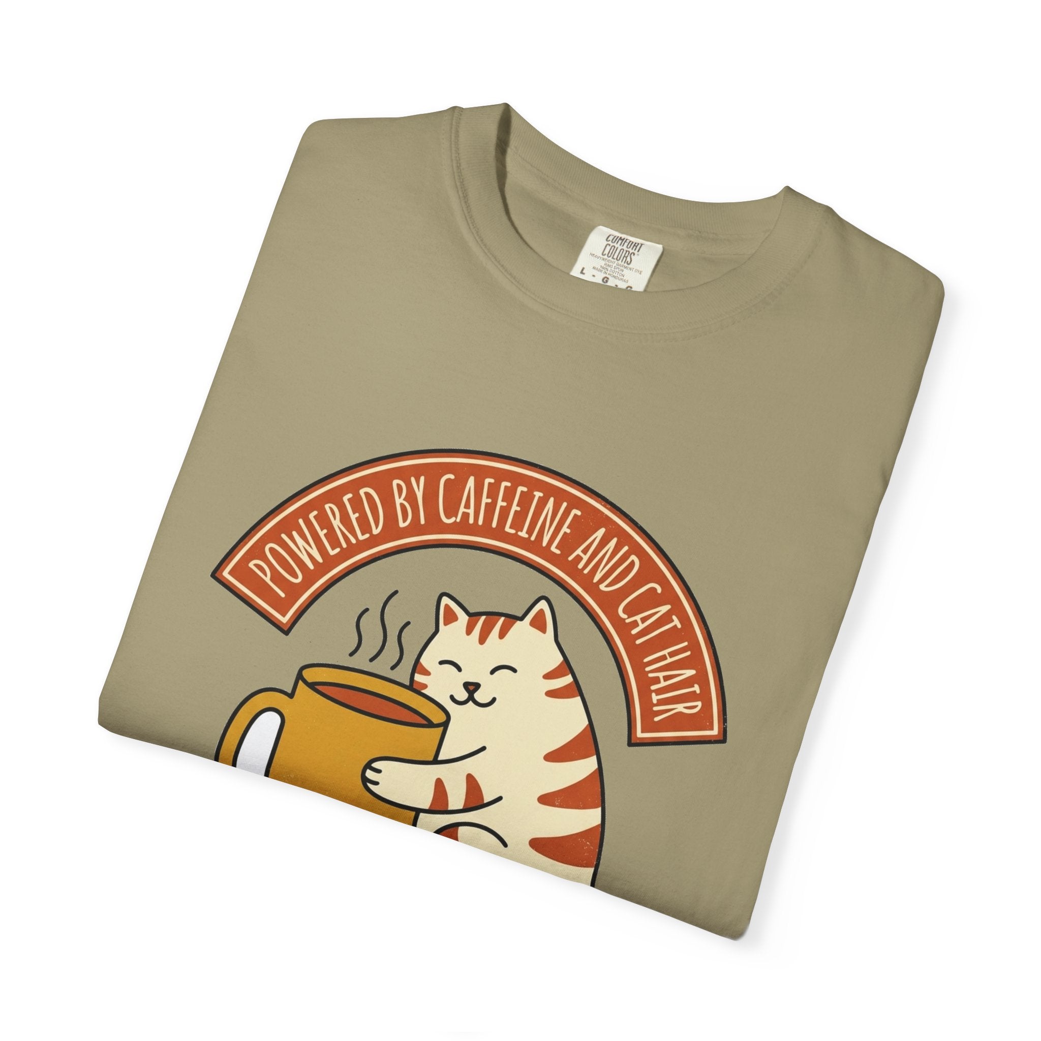 Cat Coffee Powered by Caffeine Tee | Comfort Colors garment-dyed | cat mom gift