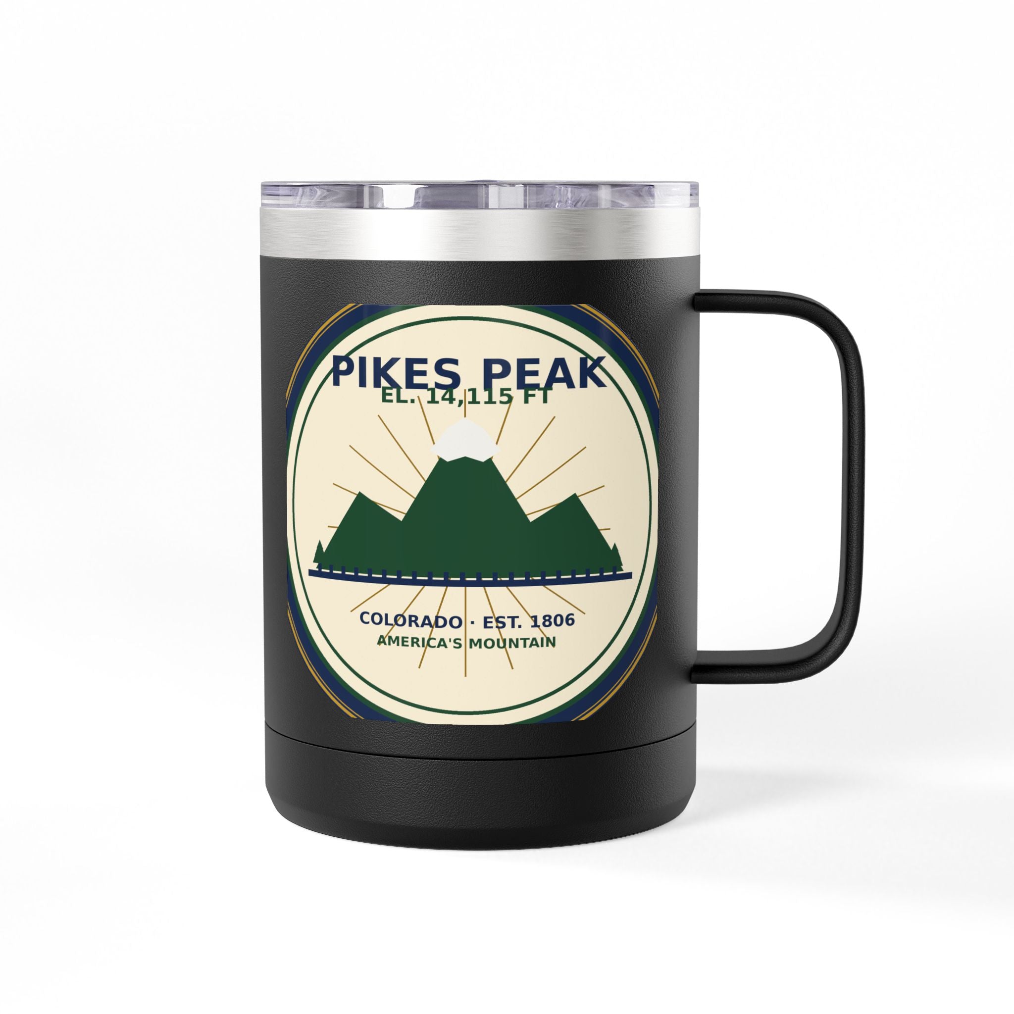 Pikes Peak Travel Mug | Vintage Colorado Mountain Badge 15oz