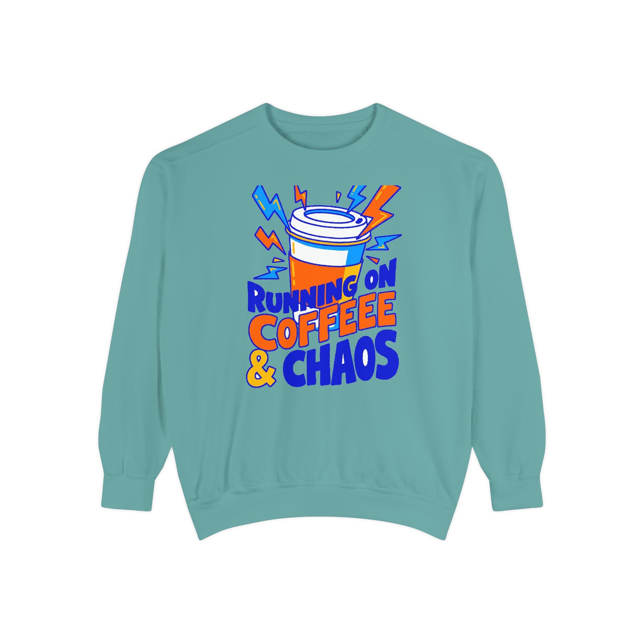 Funny Coffee Sweatshirt | Running on Coffee & Chaos