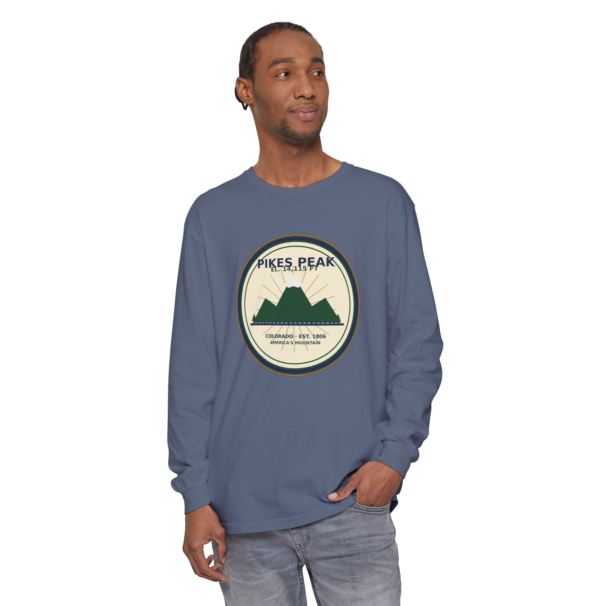 Pikes Peak Long Sleeve Shirt | Vintage Colorado Mountain Badge