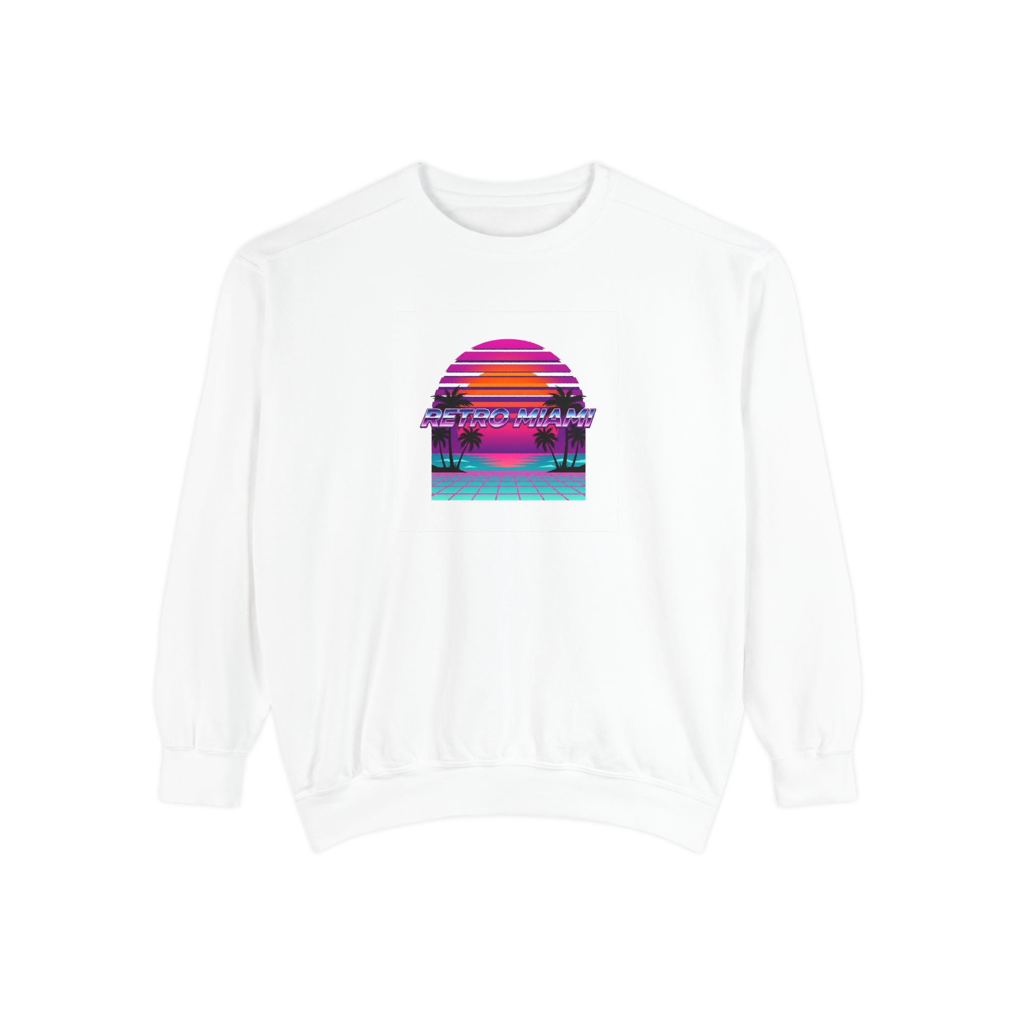 Retro Miami Sunset Crewneck — 80s Synthwave Comfort Colors Sweatshirt