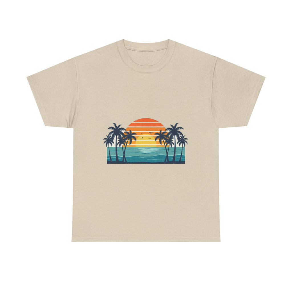 Retro Beach Sunset Tee | Vintage Palms & Ocean Summer Shirt