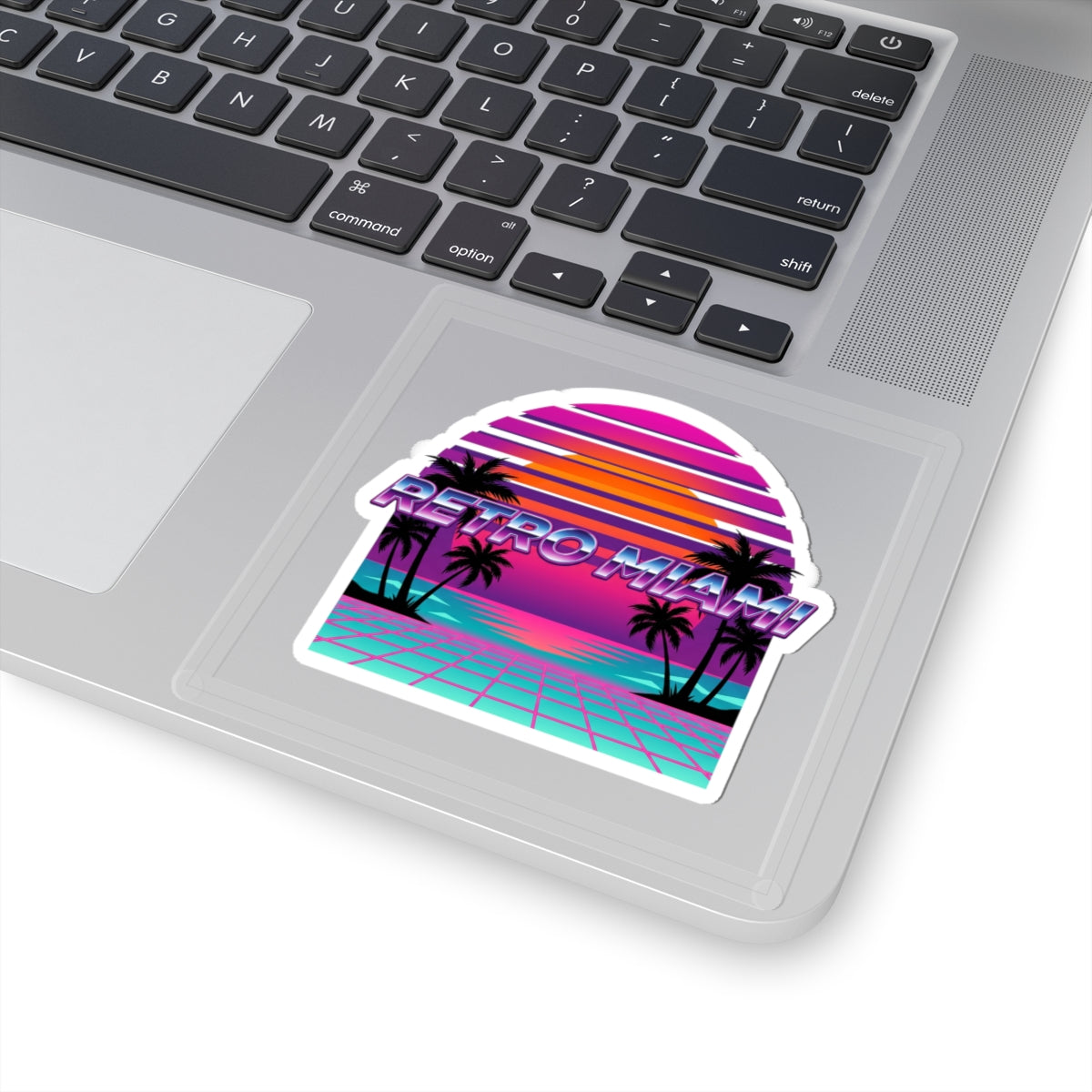 Retro Miami Sunset Sticker — 80s Synthwave Kiss-Cut Vinyl