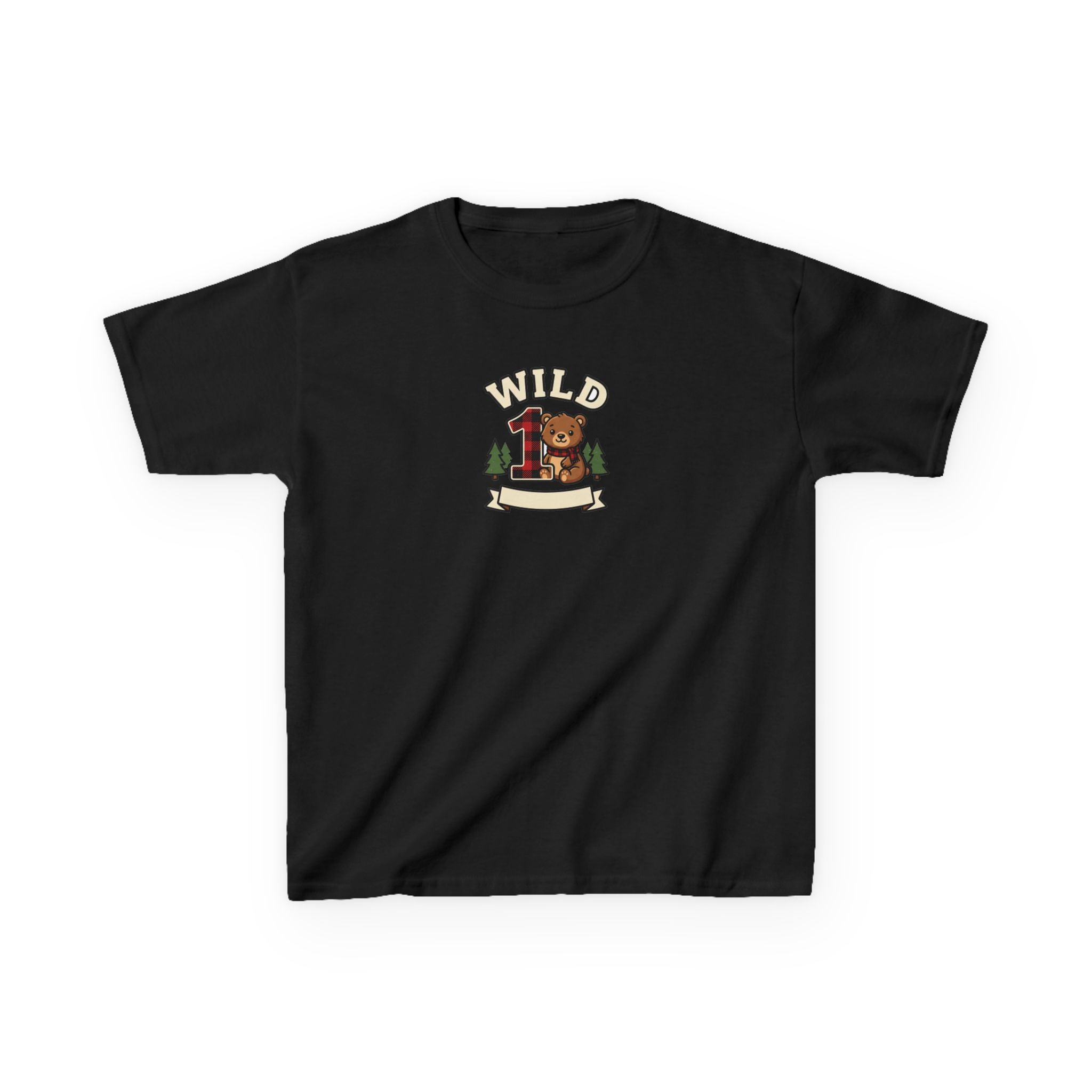 Wild One 1st Birthday Shirt Plaid Bear Kids Tee