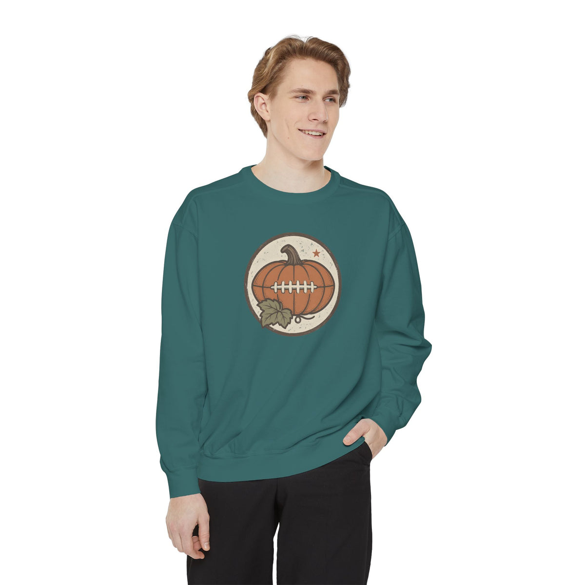 Pumpkin Football Crewneck Sweatshirt | Vintage Fall Saturday Tailgate Art | Comfort Colors Garment Dyed
