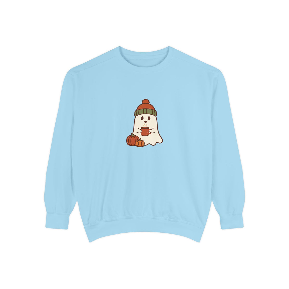 Retro Ghost Crewneck Sweatshirt | Ghost in a Knitted Beanie Cocoa Art | Comfort Colors Garment Dyed