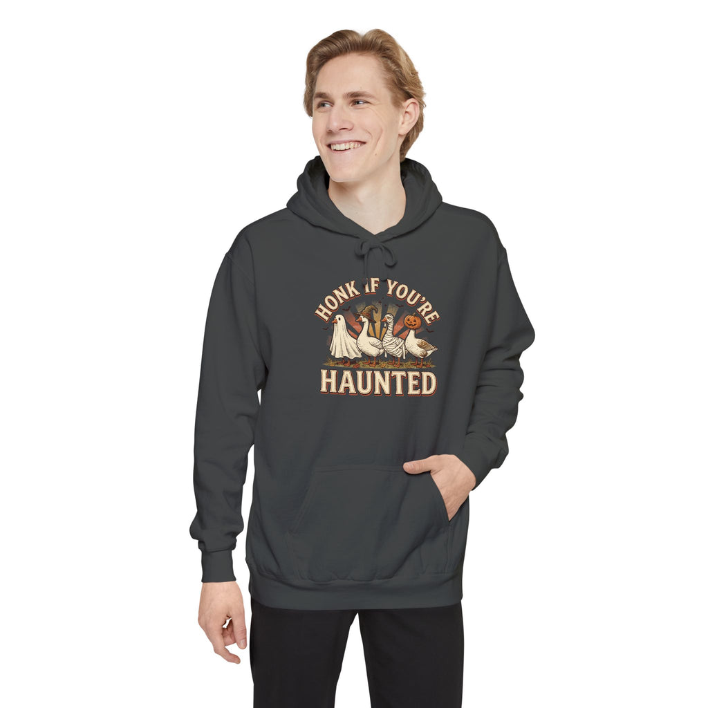 Funny Halloween Hoodie | Honk If You're Haunted Goose Art | Comfort Colors Garment Dyed