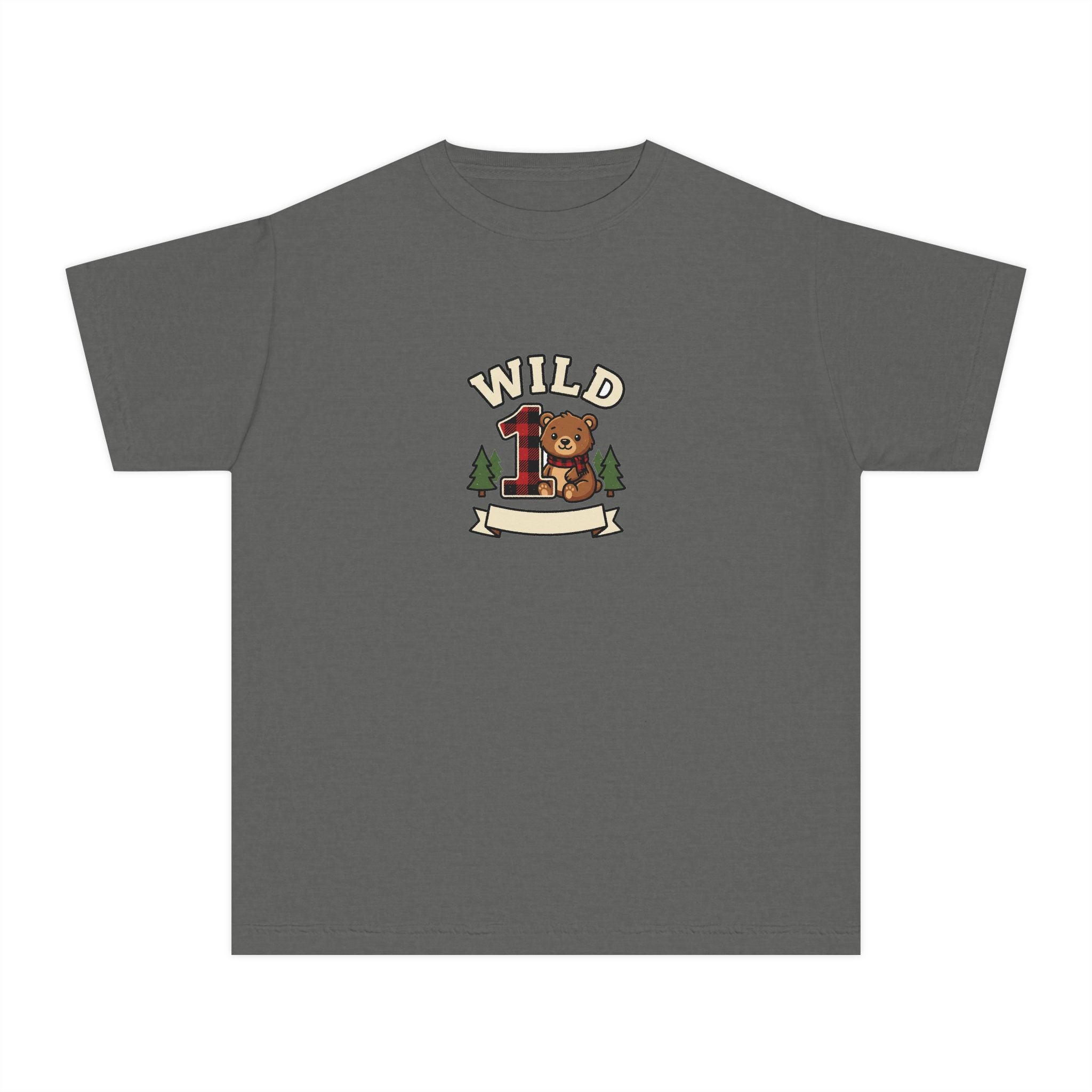 Wild One Birthday Youth Shirt Plaid Bear Comfort Colors
