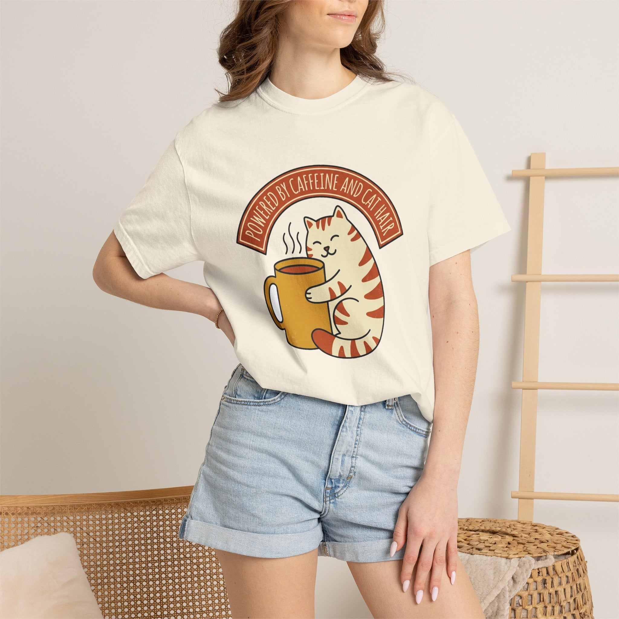 Cat Coffee Tee back view | Comfort Colors | cat mom coffee shirt — Blue Jean