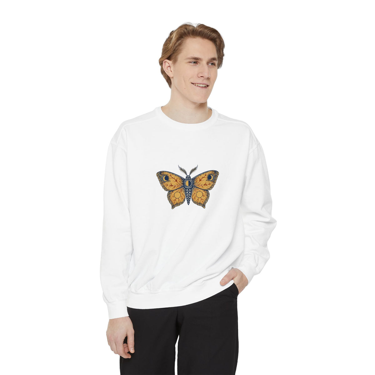 Celestial Moth Crewneck Sweatshirt | Vintage Engraved Luna Moth Art | Comfort Colors Garment Dyed